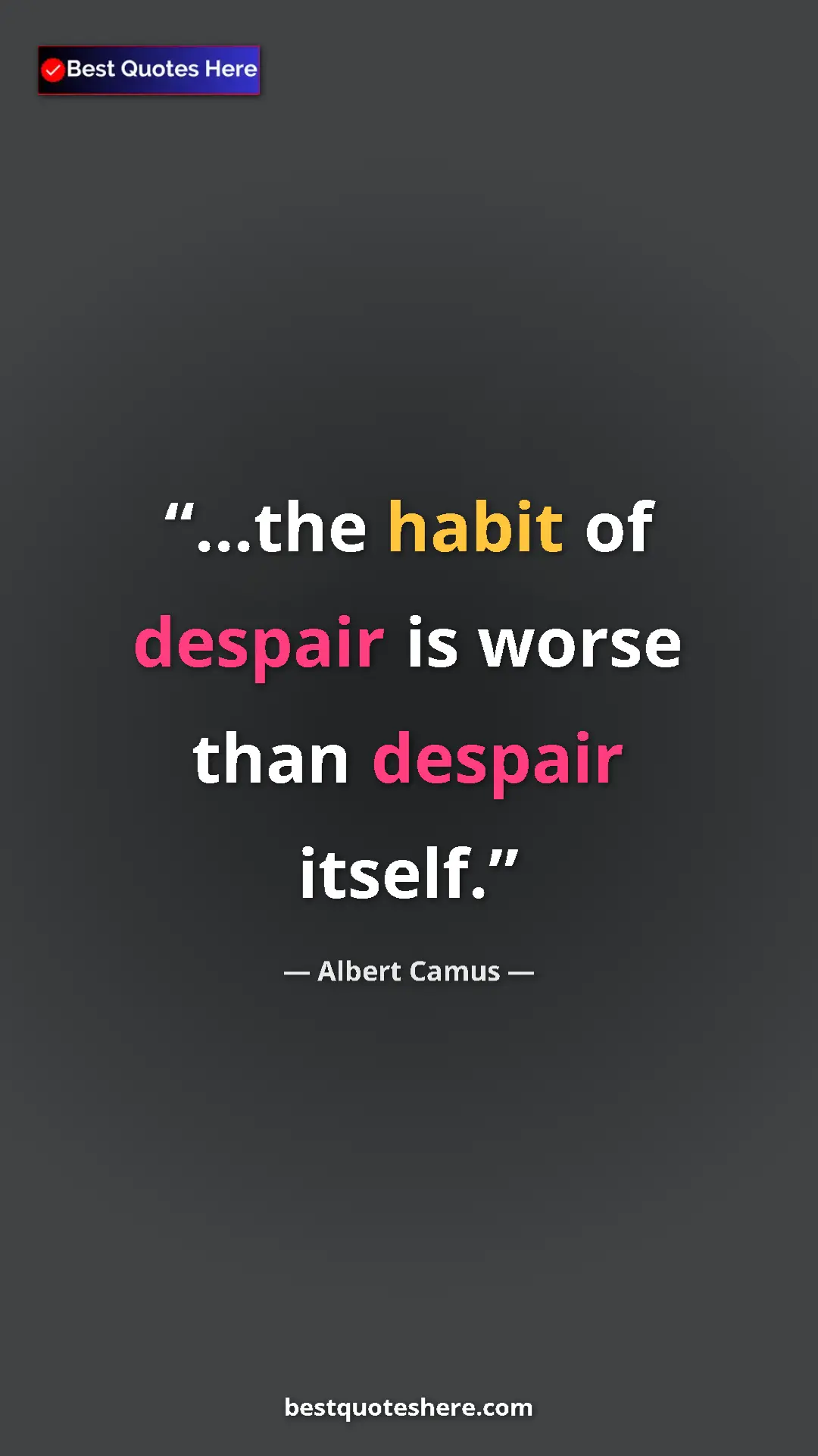 Pinterest quote poster by Albert Camus: "...the habit of despair is worse than despair itself."