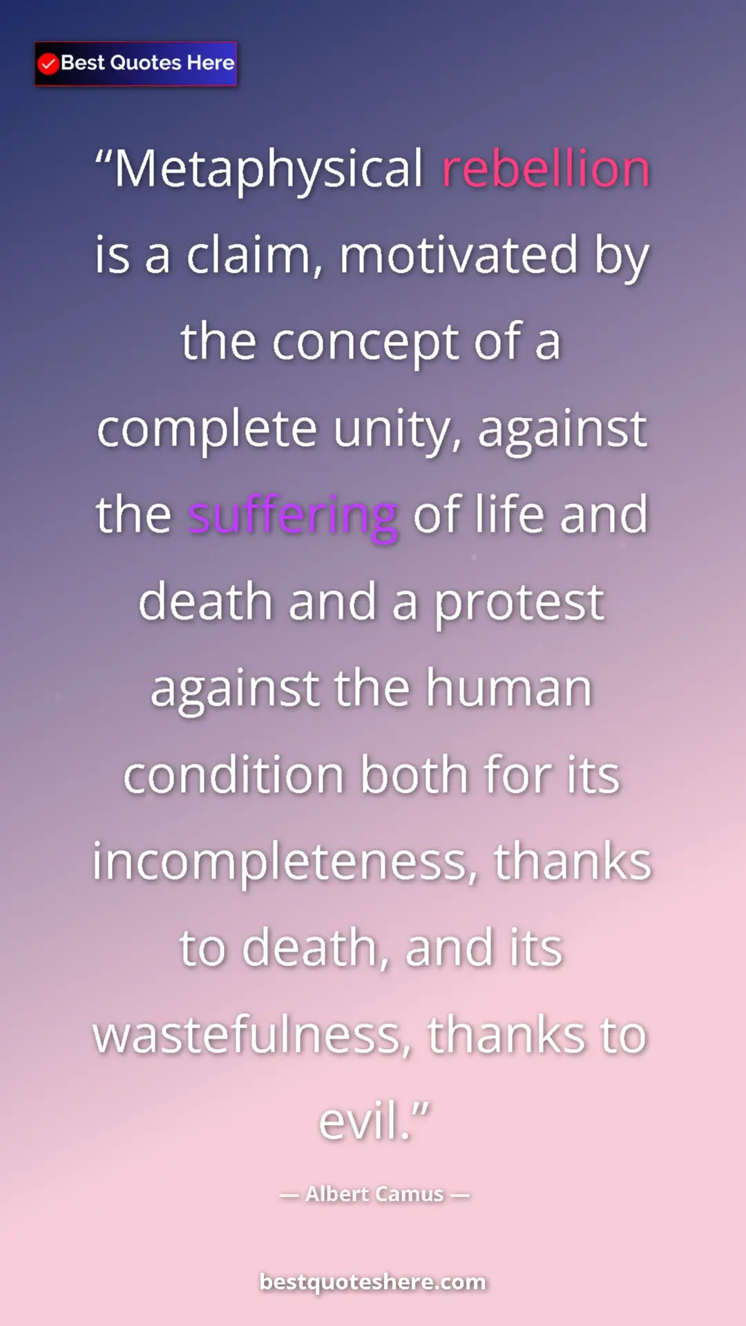 Albert Camus Quote Card: "Metaphysical rebellion is a claim, motivated by the concept..." Pinterest quote poster by Albert Camus: "Metaphysical rebellion is a claim, motivated by the concept..."