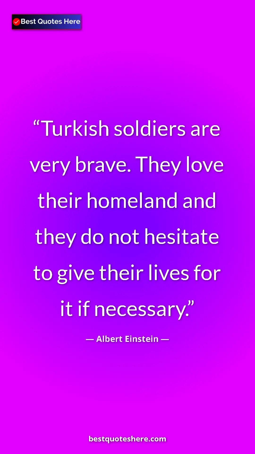 Pinterest quote poster by Albert Einstein: "Turkish soldiers are very brave. They love their homeland..."