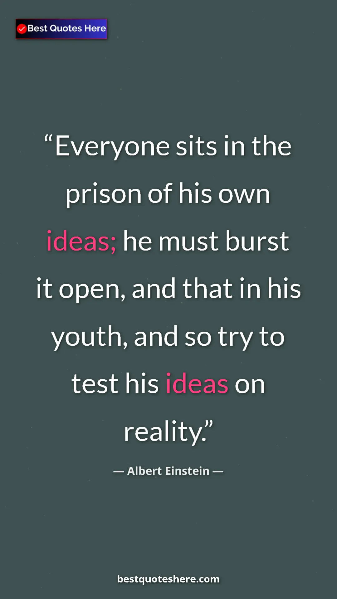 Pinterest quote poster by Albert Einstein: "Everyone sits in the prison of his own ideas; he must burst..."