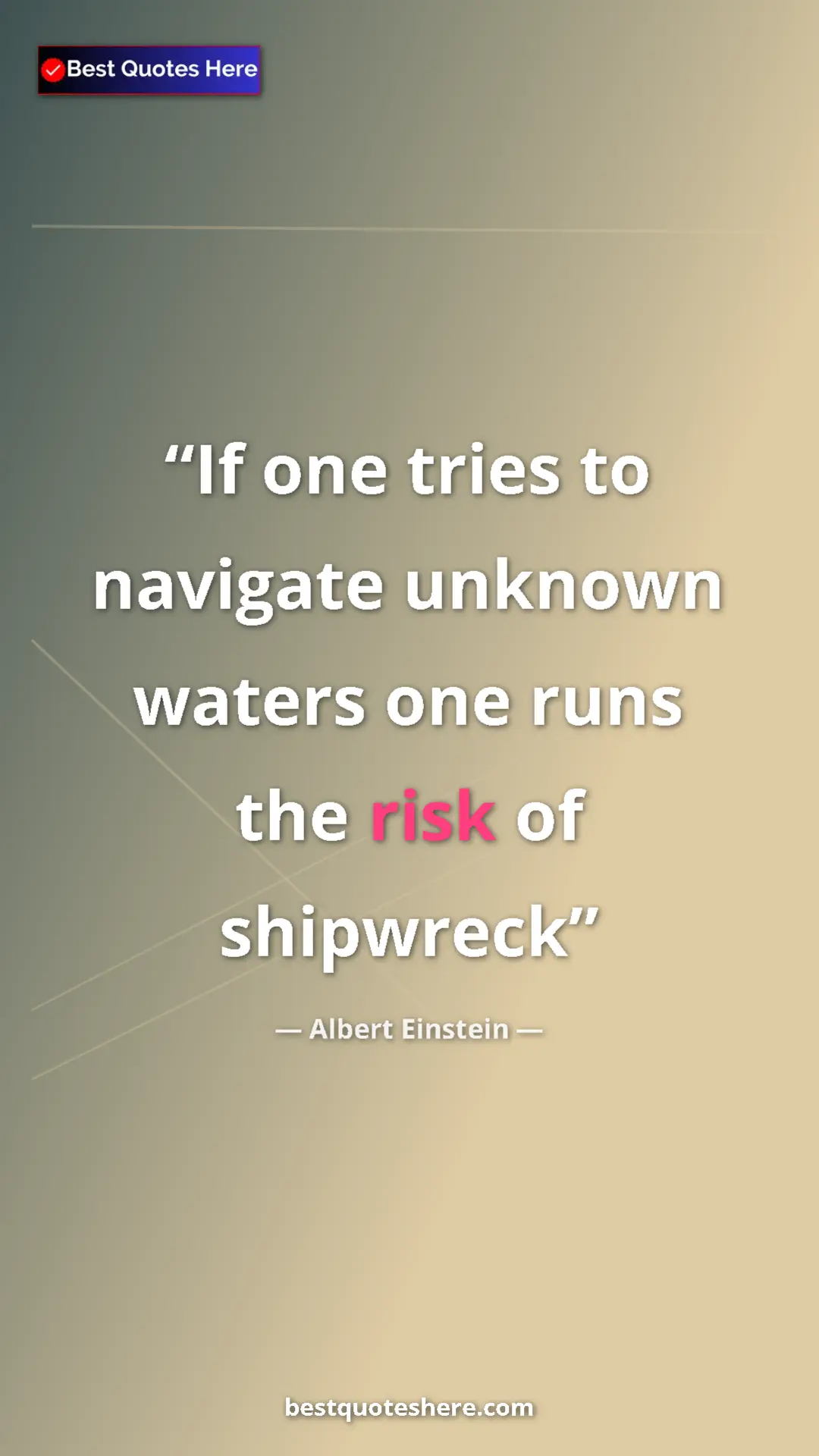 Pinterest quote poster by Albert Einstein: "If one tries to navigate unknown waters one runs the risk..."