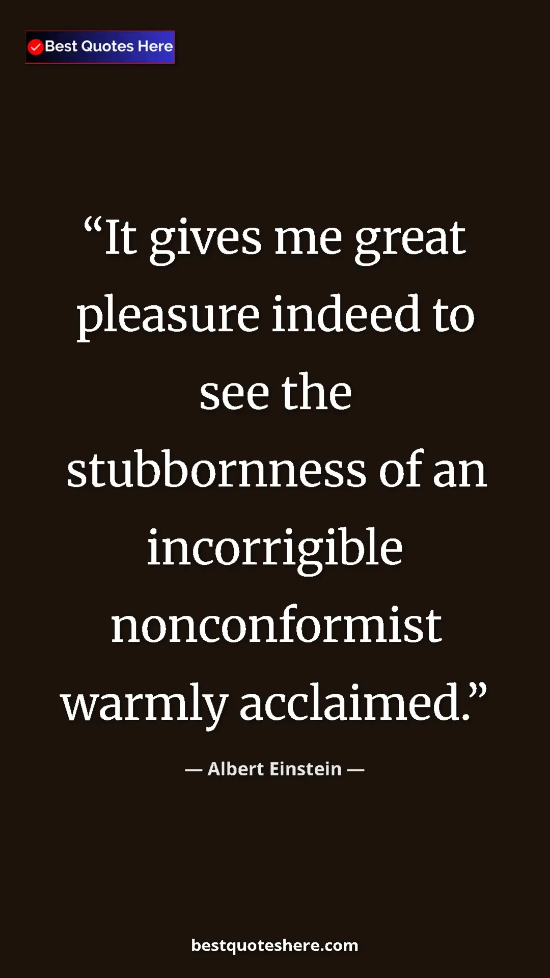 Pinterest quote poster by Albert Einstein: "It gives me great pleasure indeed to see the stubbornness..."