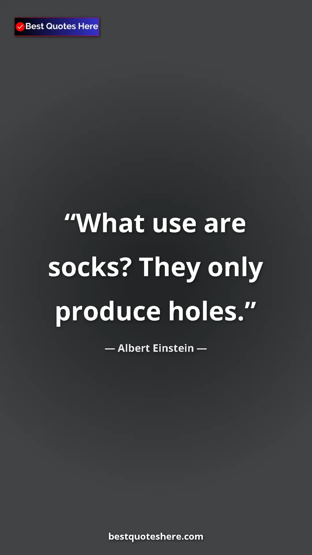 Pinterest quote poster by Albert Einstein: "What use are socks? They only produce holes."