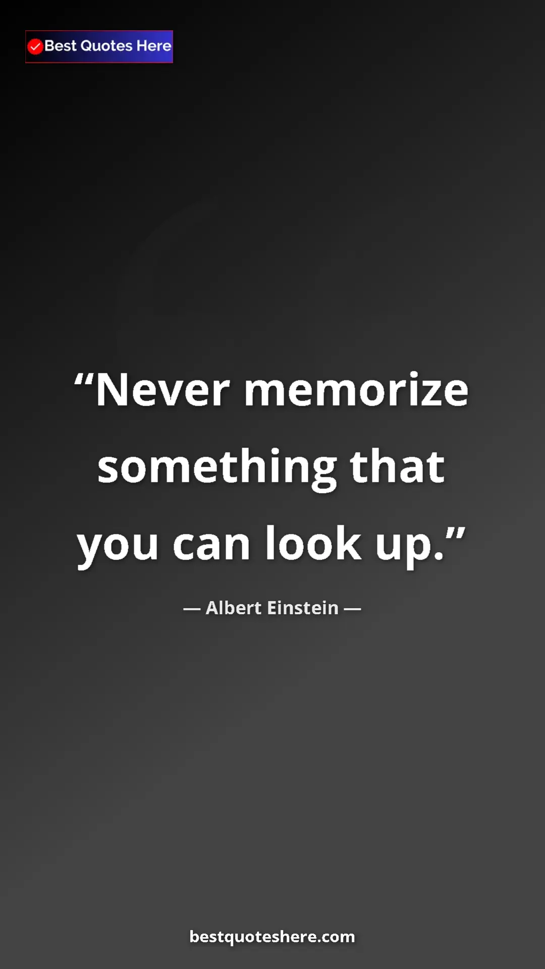 Pinterest quote poster by Albert Einstein: "Never memorize something that you can look up."