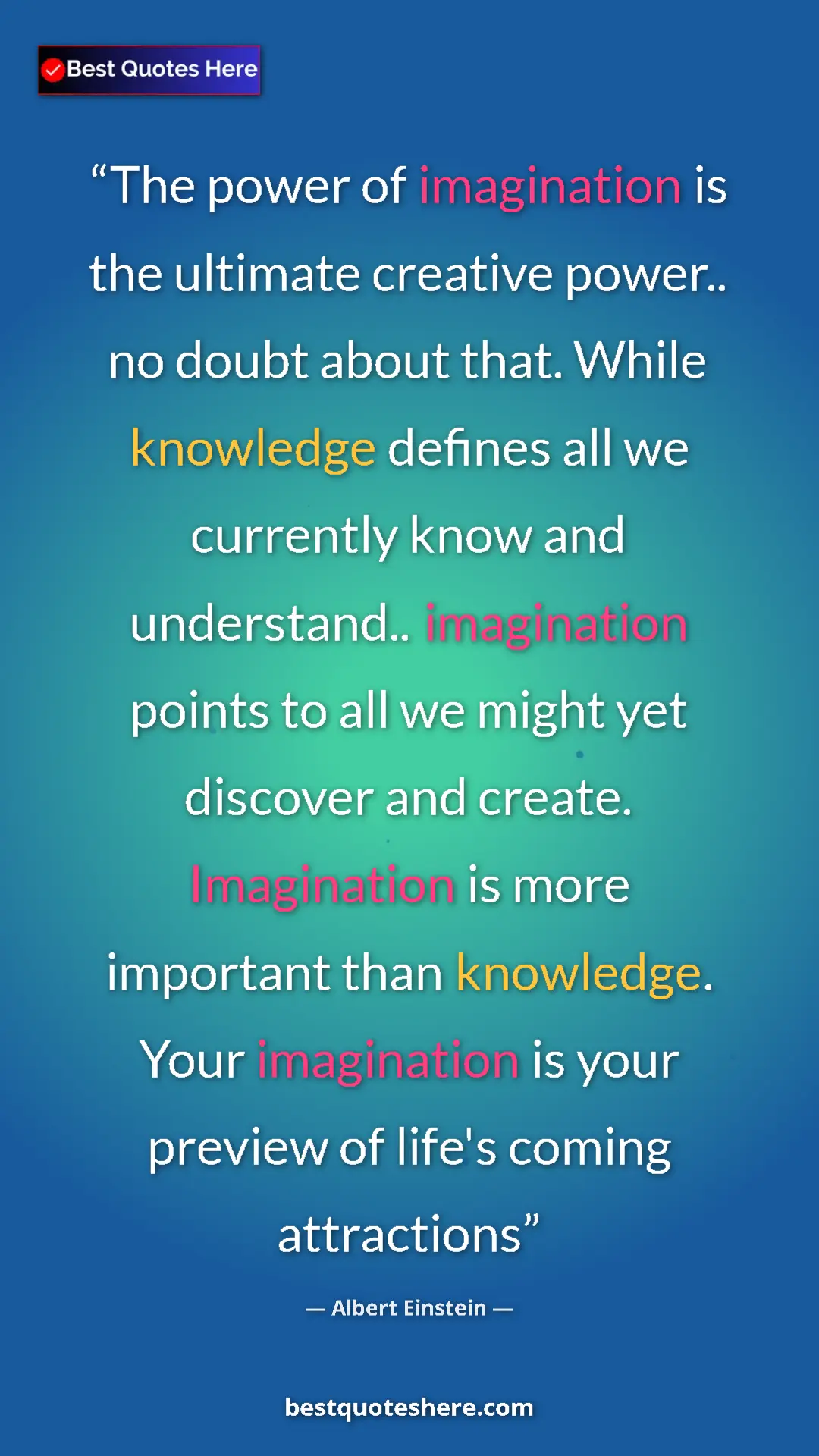 Albert Einstein Quote Card: "The power of imagination is the ultimate creative power....." Pinterest quote poster by Albert Einstein: "The power of imagination is the ultimate creative power....."