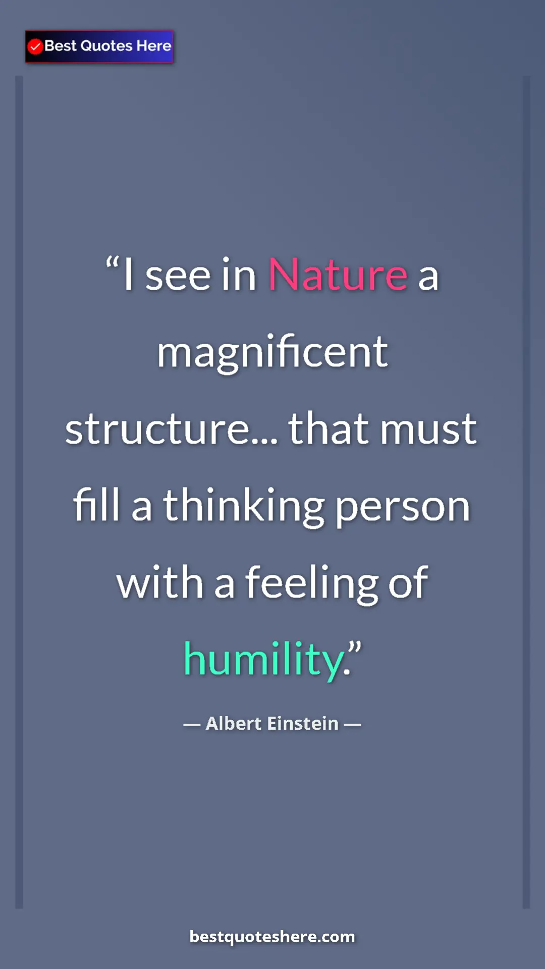 Pinterest quote poster by Albert Einstein: "I see in Nature a magnificent structure... that must fill a..."