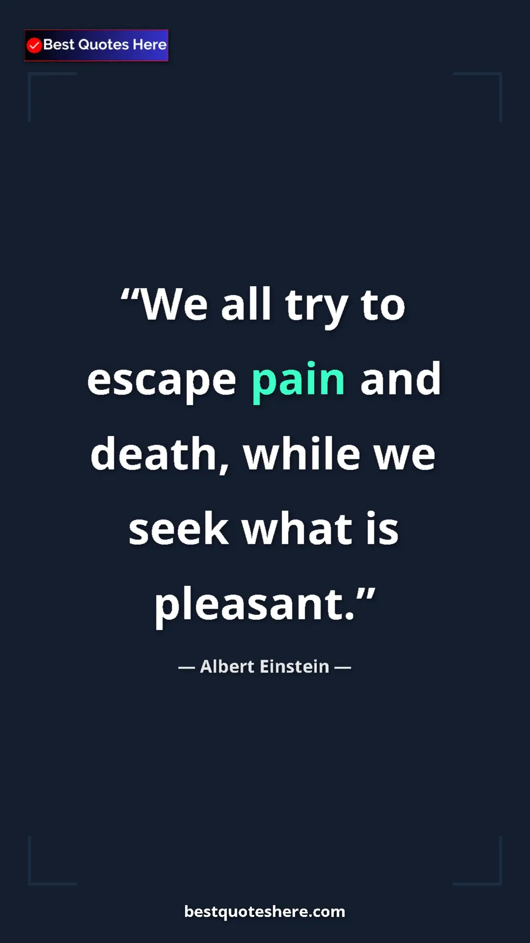 Pinterest quote poster by Albert Einstein: "We all try to escape pain and death, while we seek what is..."