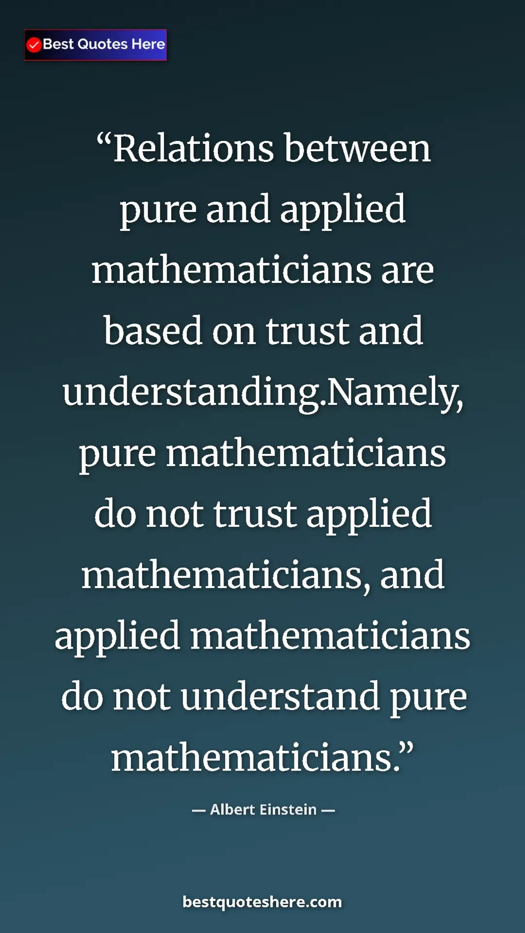 Pinterest quote poster by Albert Einstein: "Relations between pure and applied mathematicians are based..."