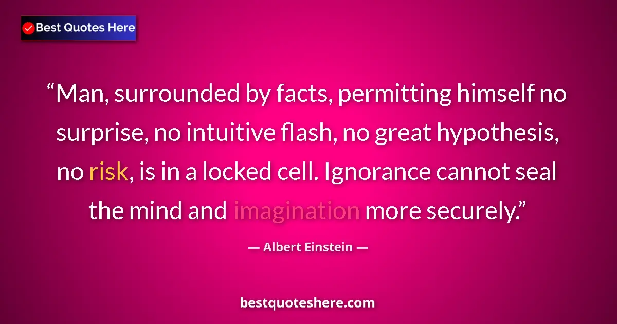 Quote by Albert Einstein: Man, surrounded by facts, permitting himself no surprise, no intuitive flash, no great hypothesis, n...