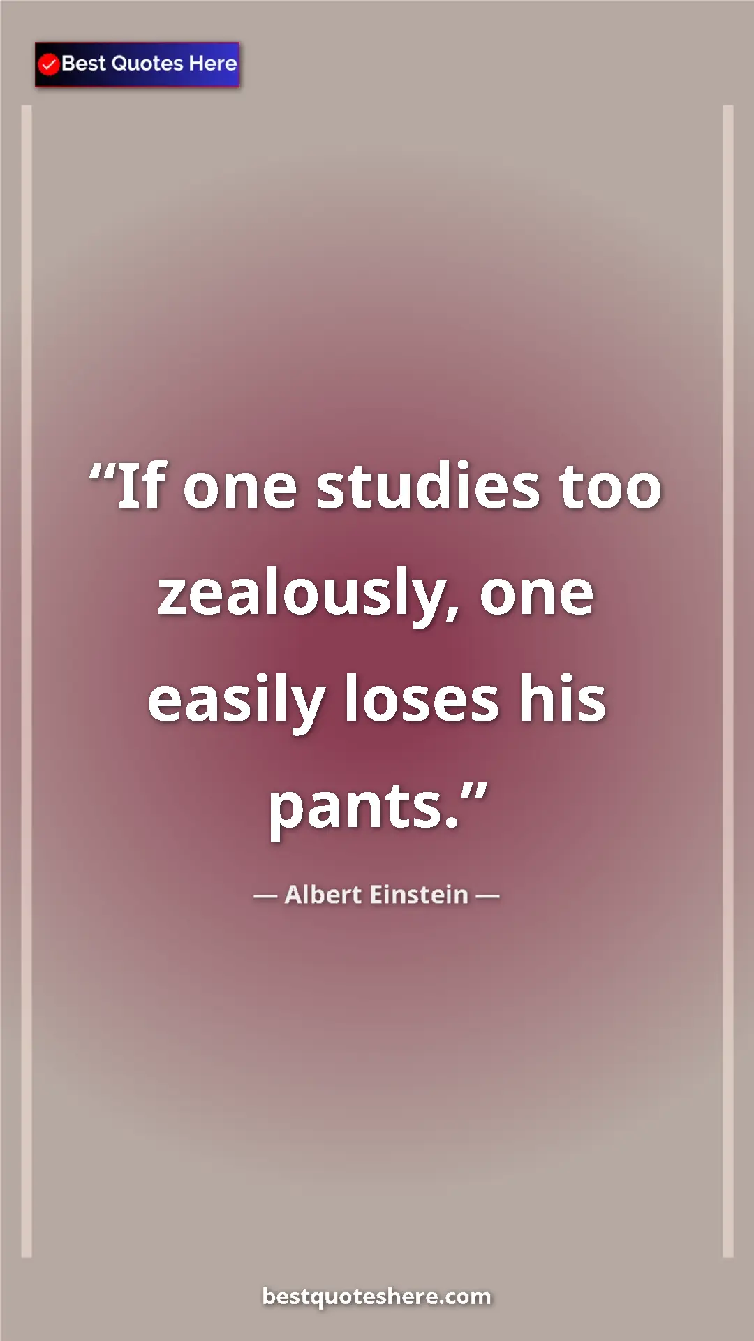 Pinterest quote poster by Albert Einstein: "If one studies too zealously, one easily loses his pants."