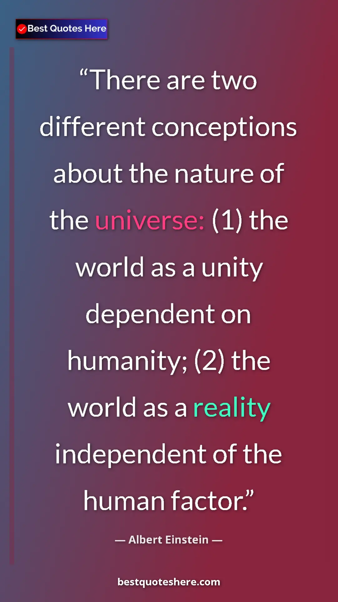 Pinterest quote poster by Albert Einstein: "There are two different conceptions about the nature of the..."