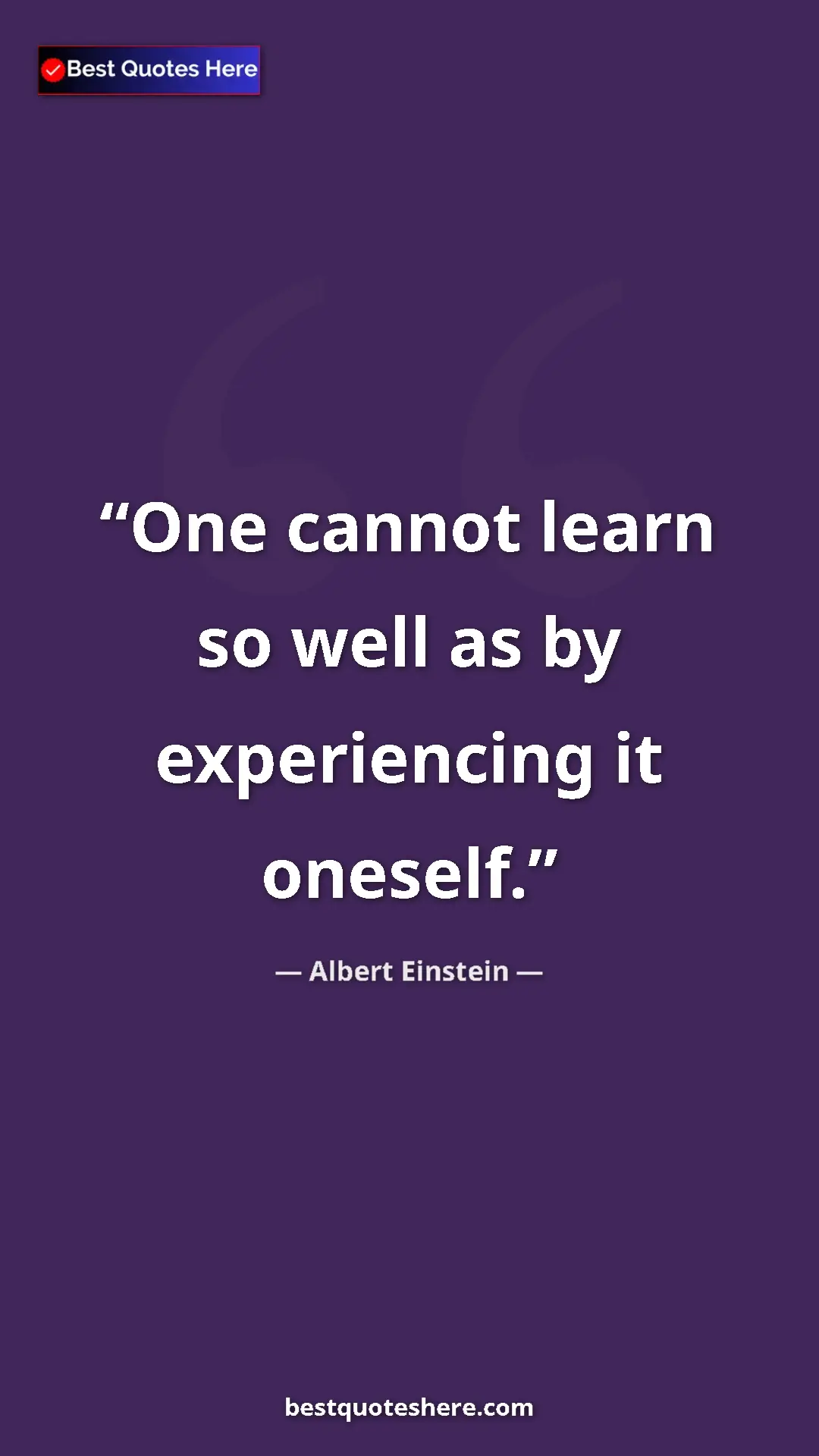 Pinterest quote poster by Albert Einstein: "One cannot learn so well as by experiencing it oneself."