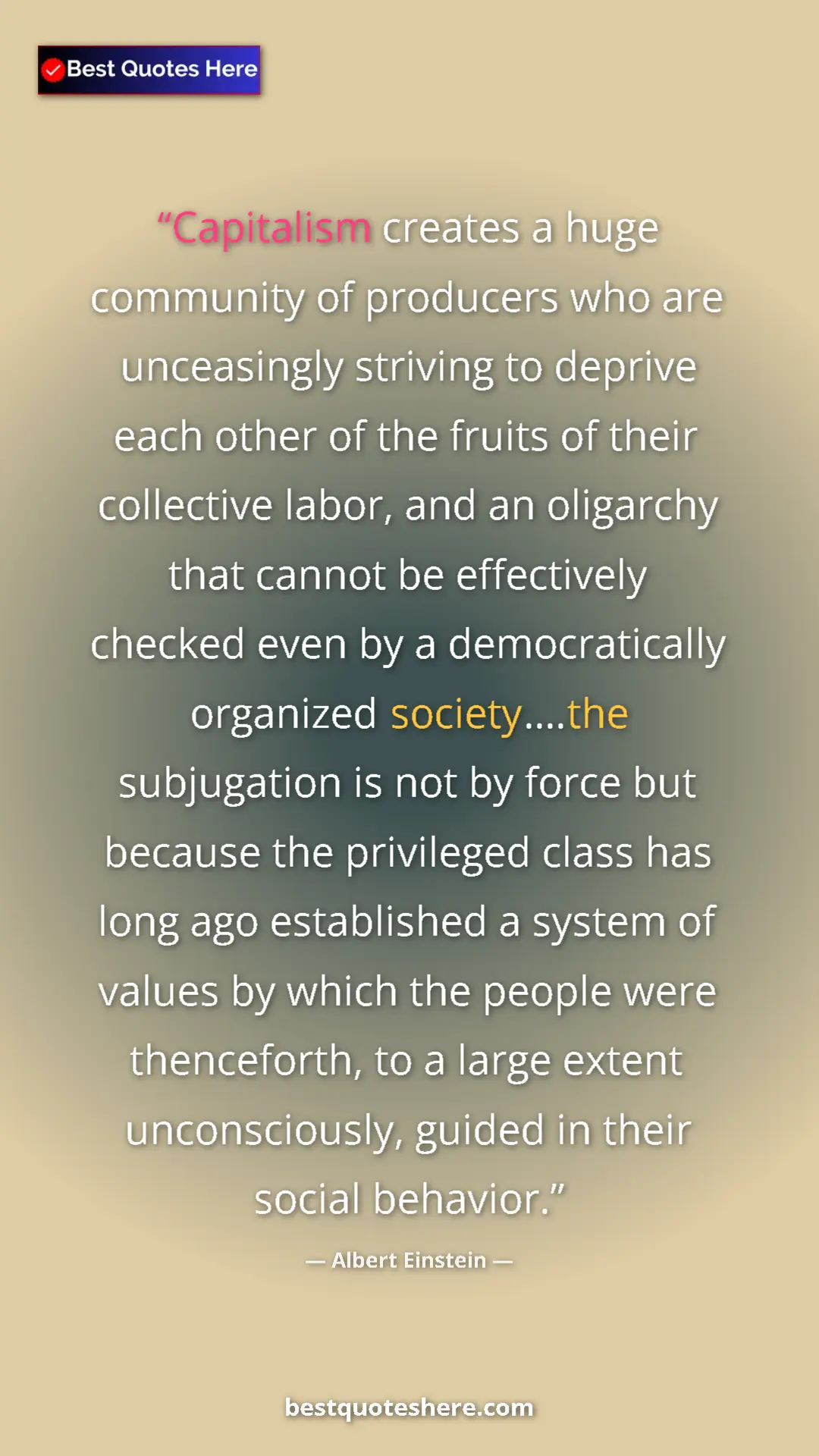 Pinterest quote poster by Albert Einstein: "Capitalism creates a huge community of producers who are..."