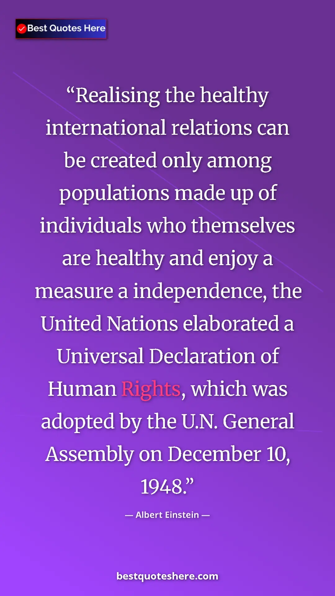 Albert Einstein Quote Card: "Realising the healthy international relations can be..." Pinterest quote poster by Albert Einstein: "Realising the healthy international relations can be..."