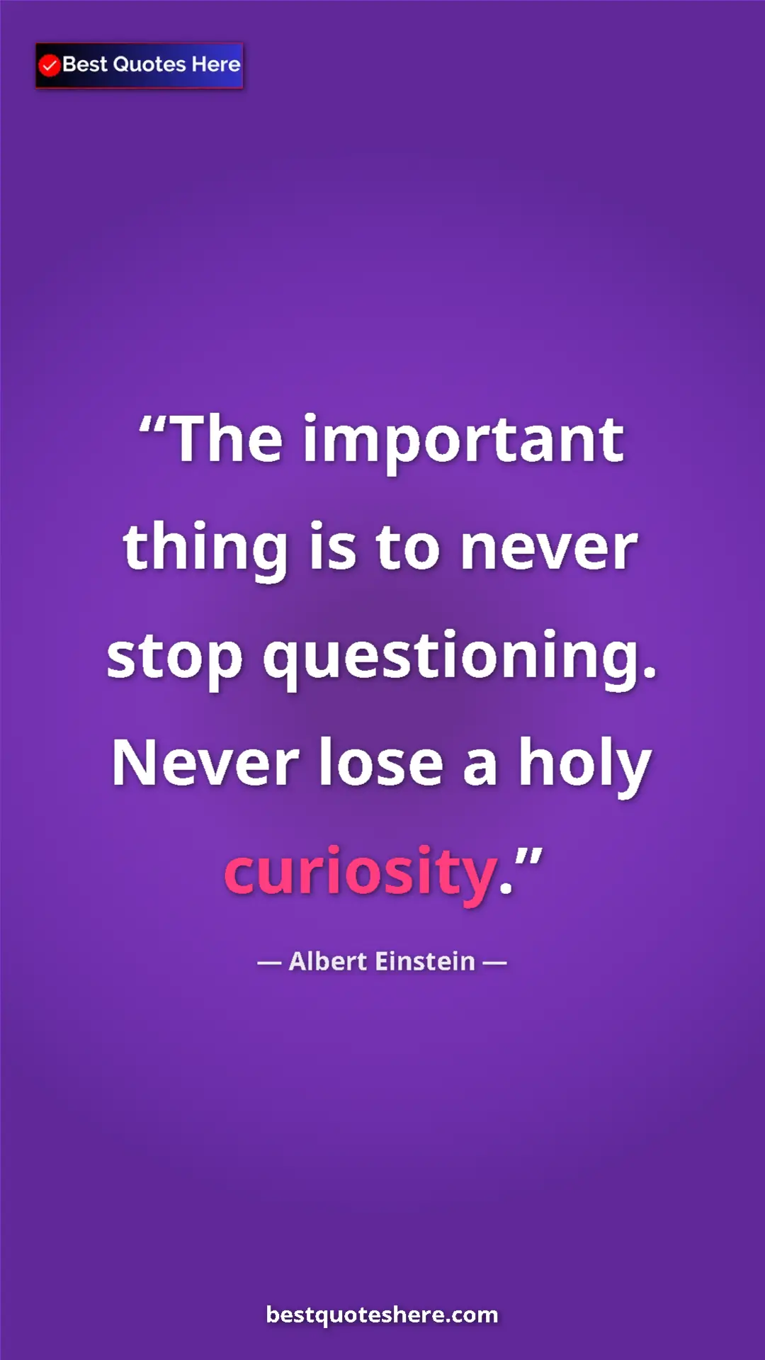 Pinterest quote poster by Albert Einstein: "The important thing is to never stop questioning. Never..."