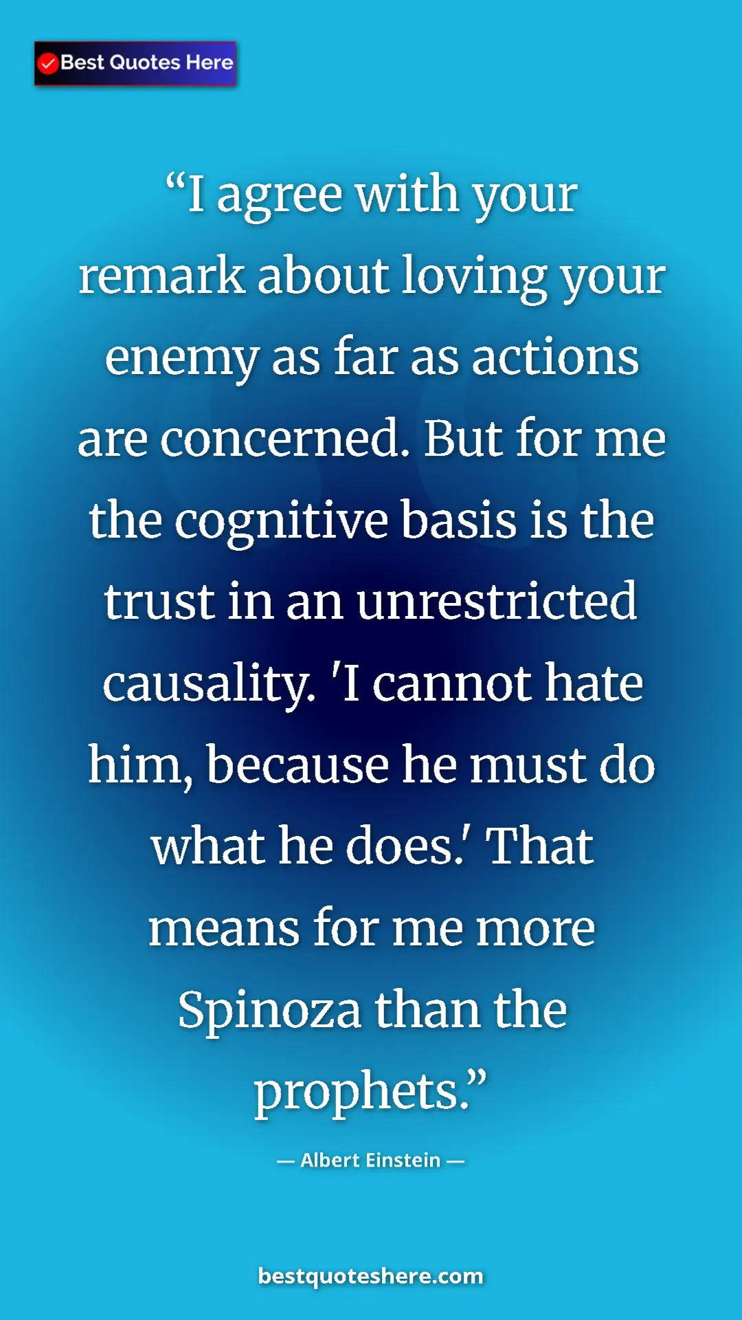 Pinterest quote poster by Albert Einstein: "I agree with your remark about loving your enemy as far as..."