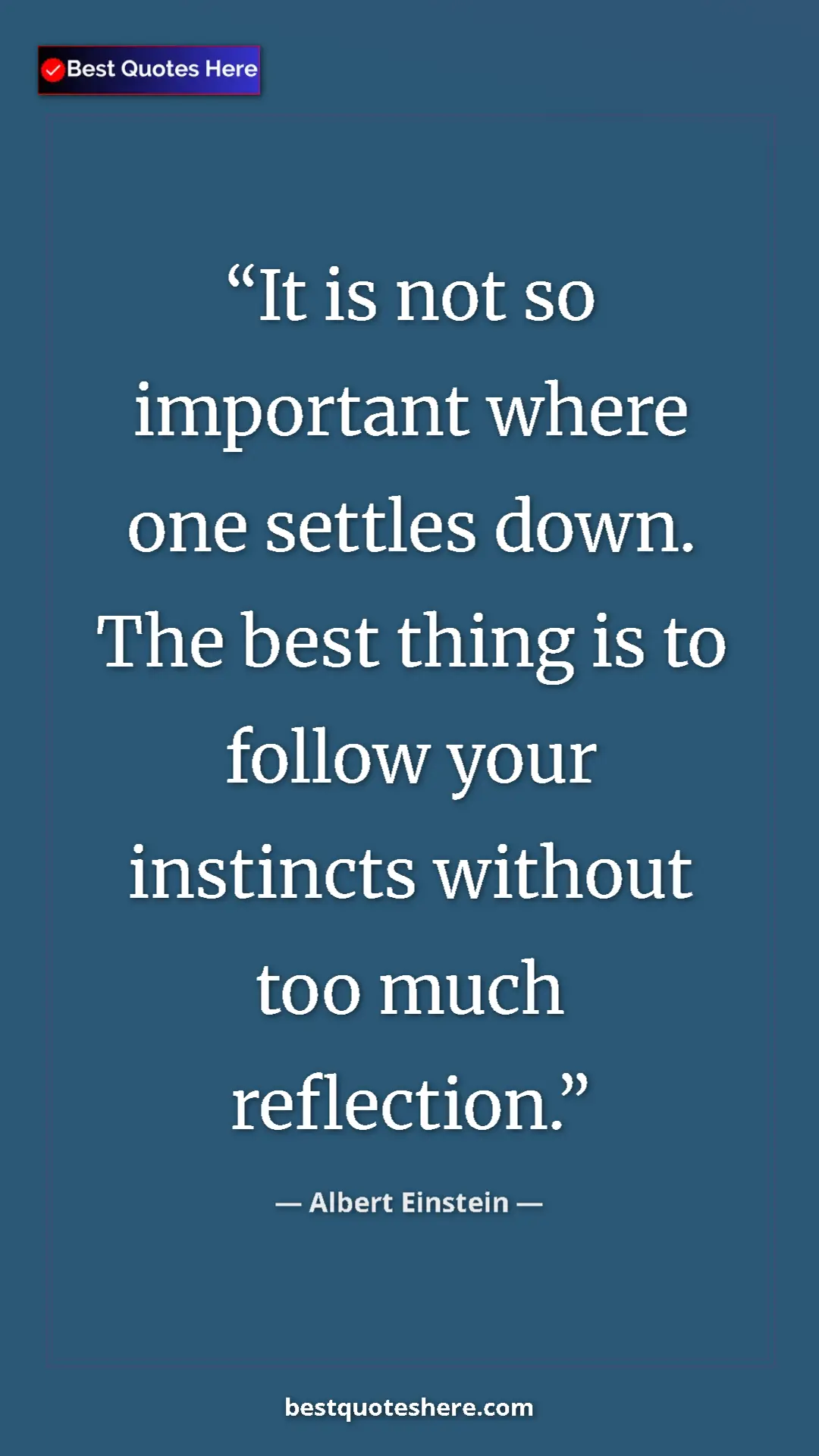 Pinterest quote poster by Albert Einstein: "It is not so important where one settles down. The best..."
