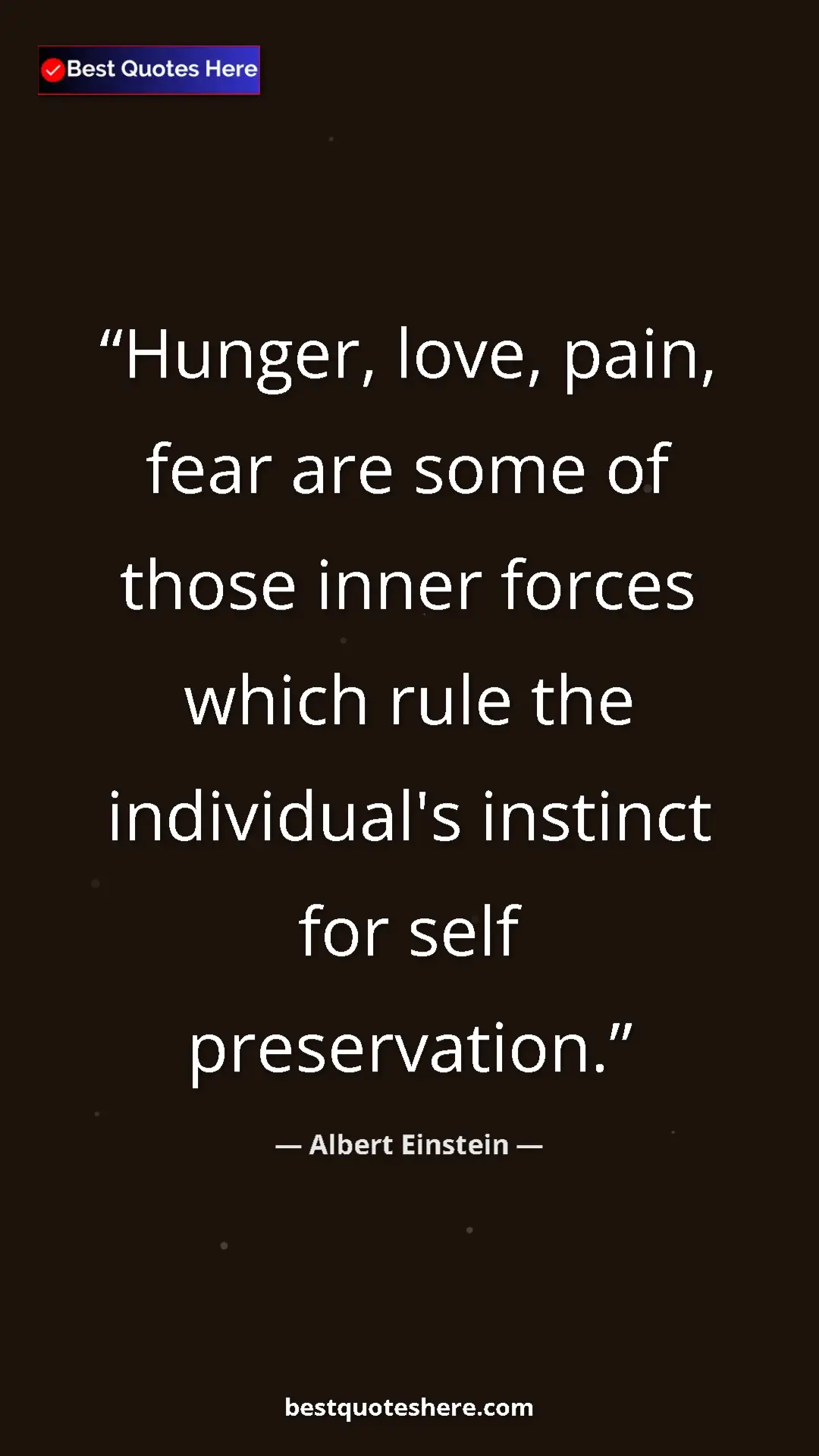 Pinterest quote poster by Albert Einstein: "Hunger, love, pain, fear are some of those inner forces..."