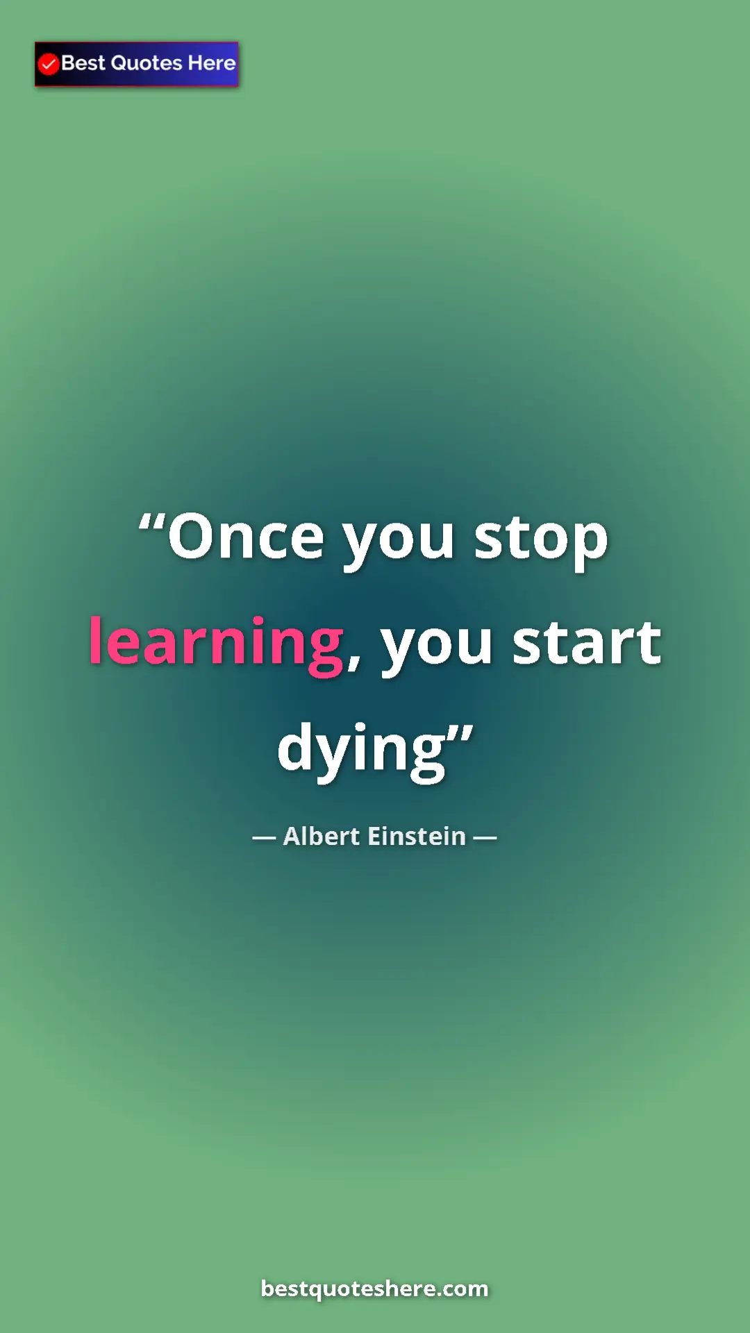 Pinterest quote poster by Albert Einstein: "Once you stop learning, you start dying"