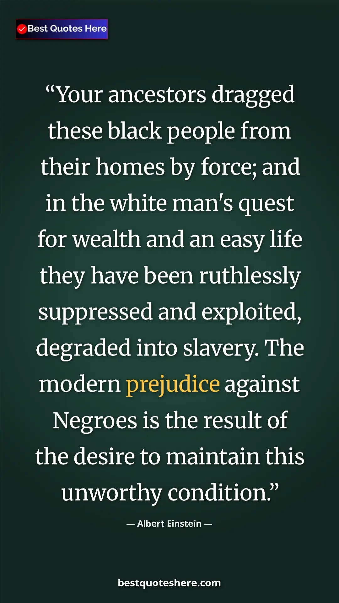 Albert Einstein Quote Card: "Your ancestors dragged these black people from their homes..." Pinterest quote poster by Albert Einstein: "Your ancestors dragged these black people from their homes..."