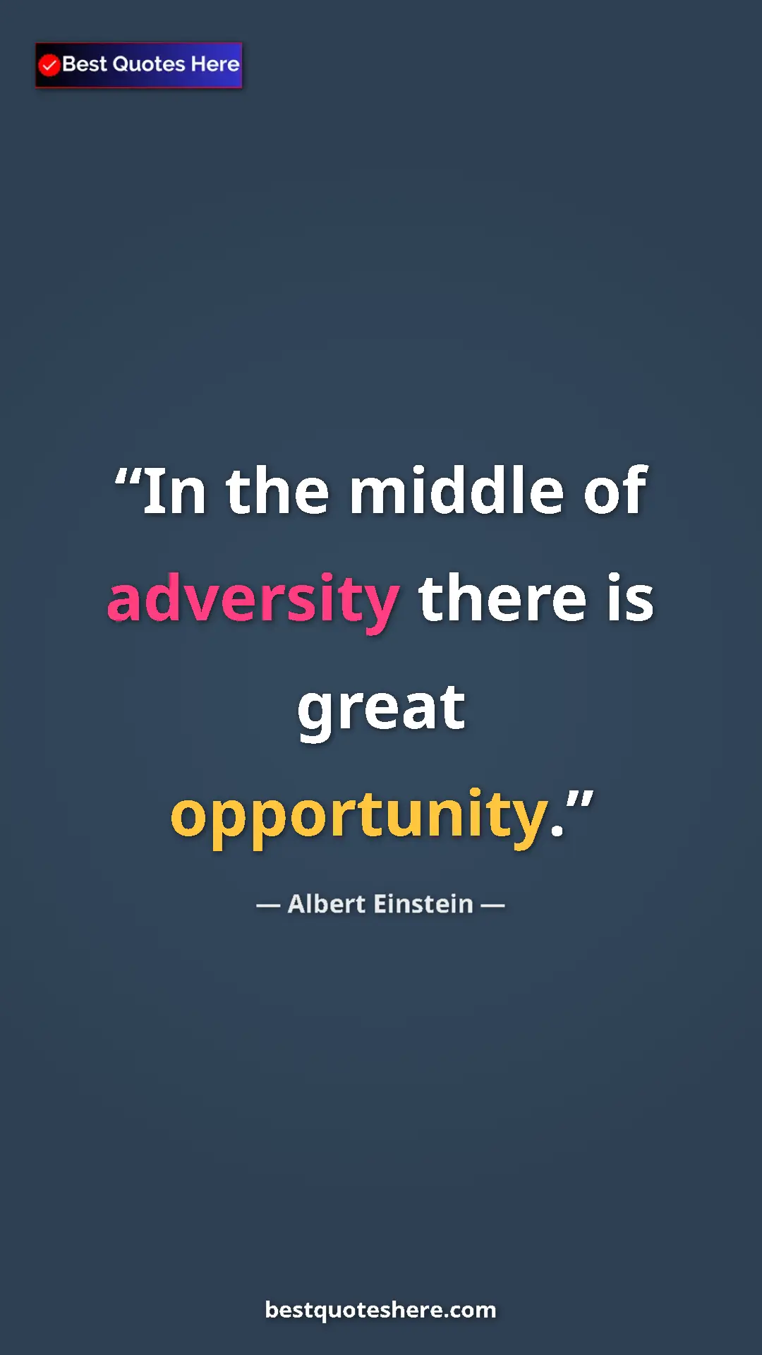 Pinterest quote poster by Albert Einstein: "In the middle of adversity there is great opportunity."