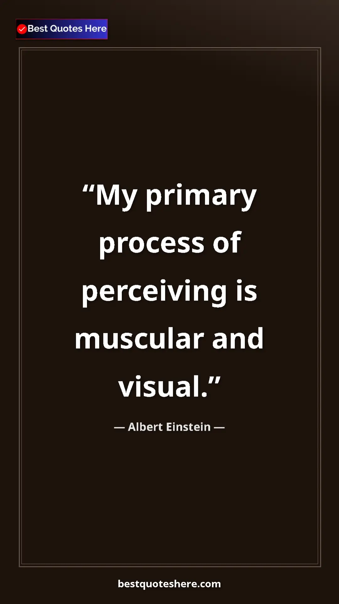 Pinterest quote poster by Albert Einstein: "My primary process of perceiving is muscular and visual."