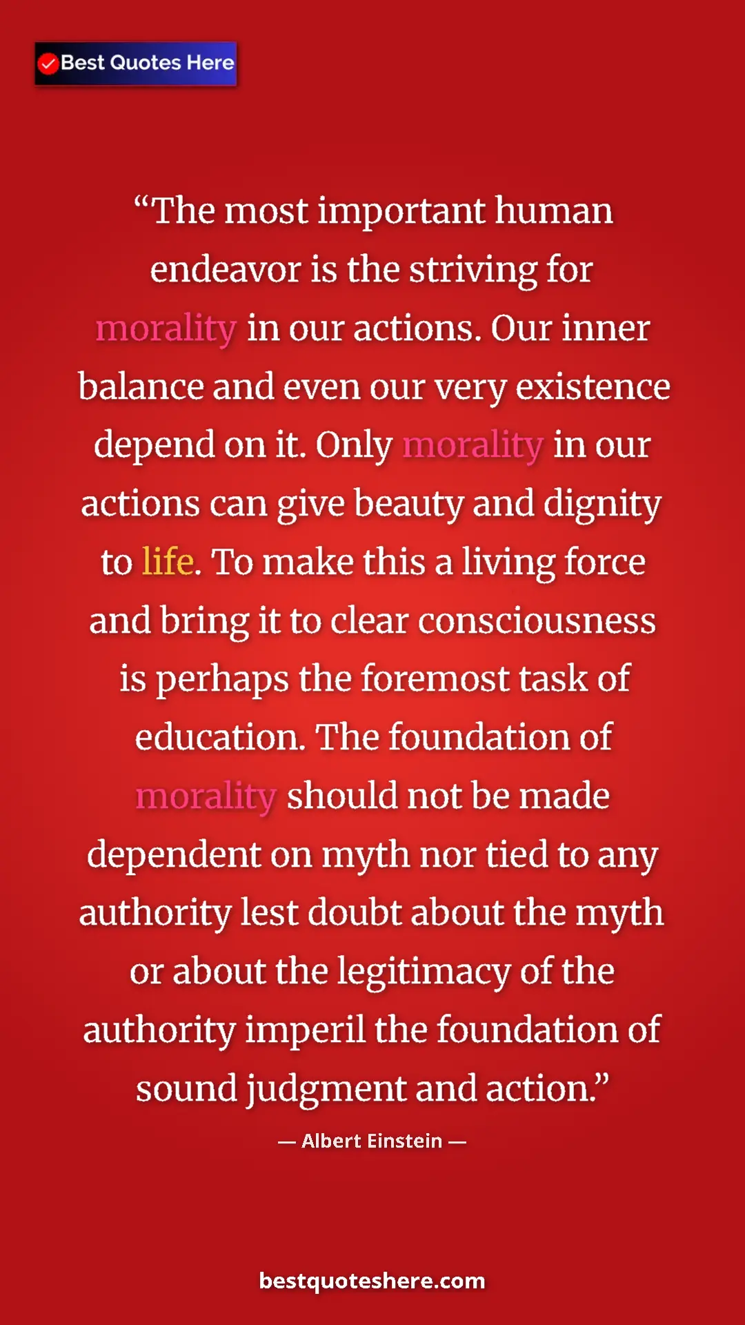 Pinterest quote poster by Albert Einstein: "The most important human endeavor is the striving for..."