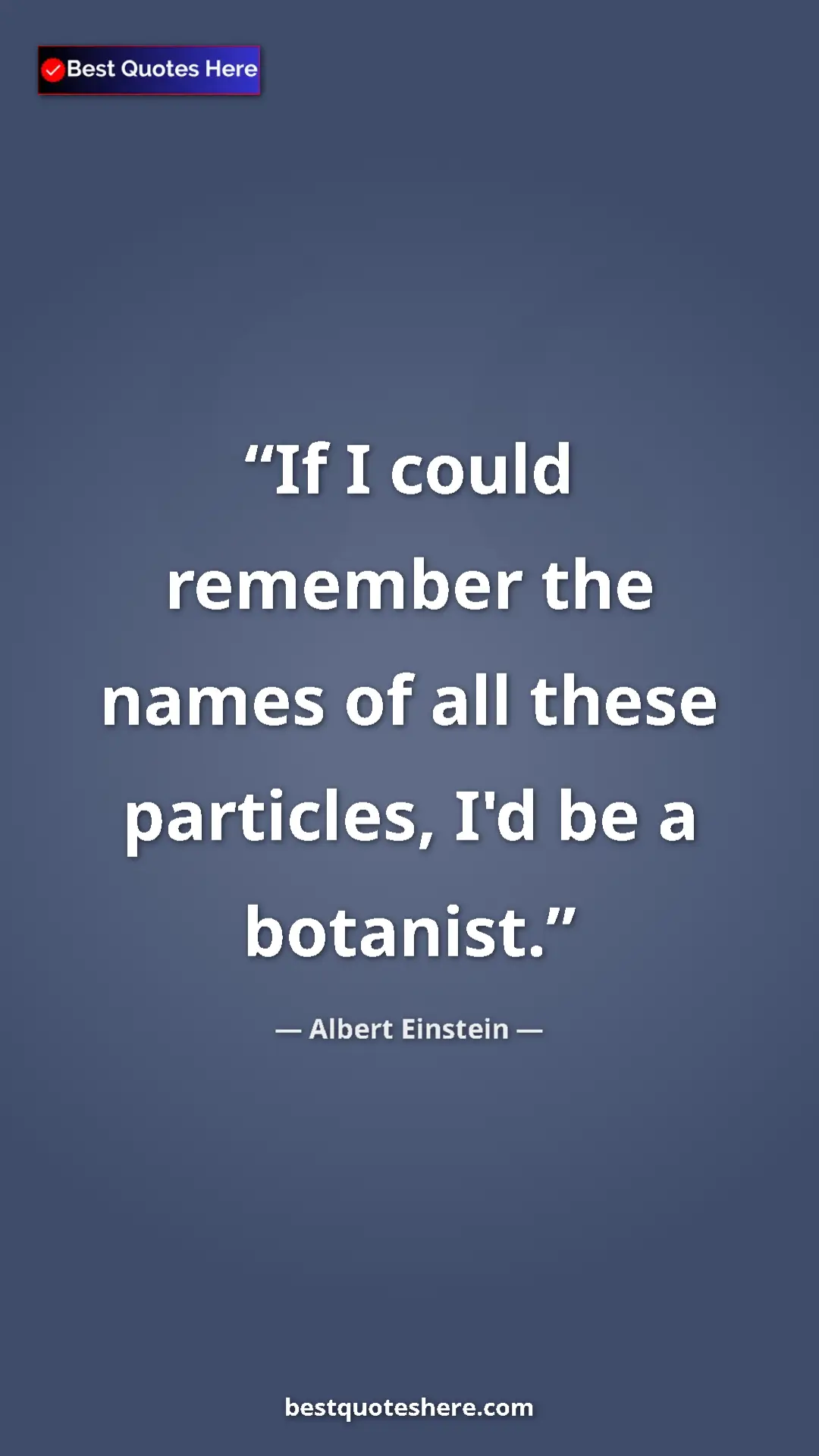 Pinterest quote poster by Albert Einstein: "If I could remember the names of all these particles, I'd..."