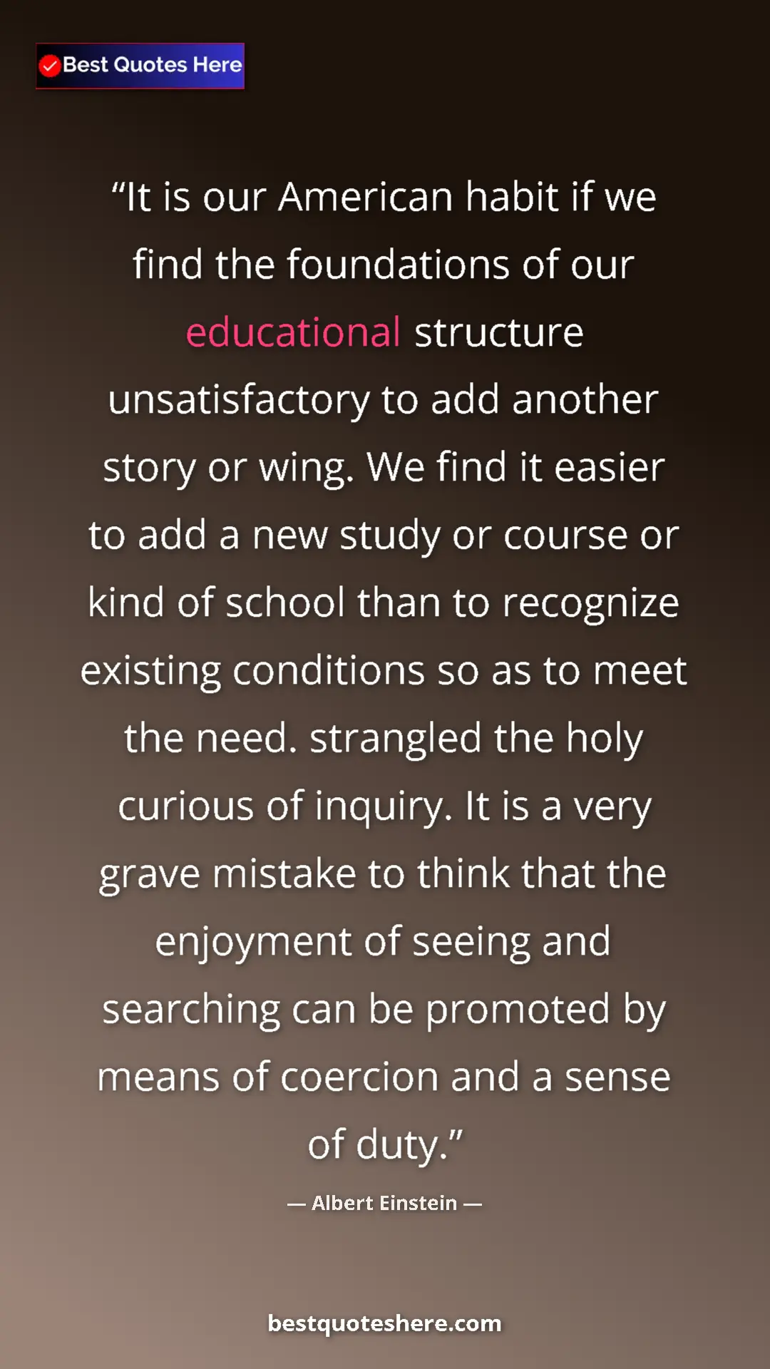 Pinterest quote poster by Albert Einstein: "It is our American habit if we find the foundations of our..."