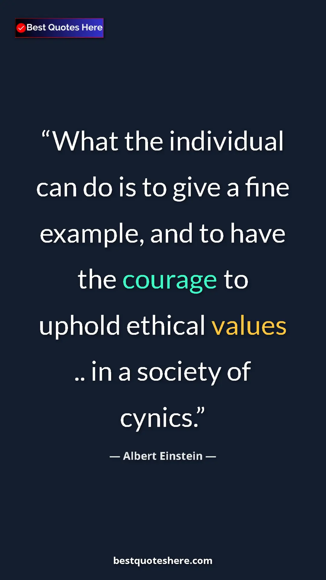 Pinterest quote poster by Albert Einstein: "What the individual can do is to give a fine example, and..."