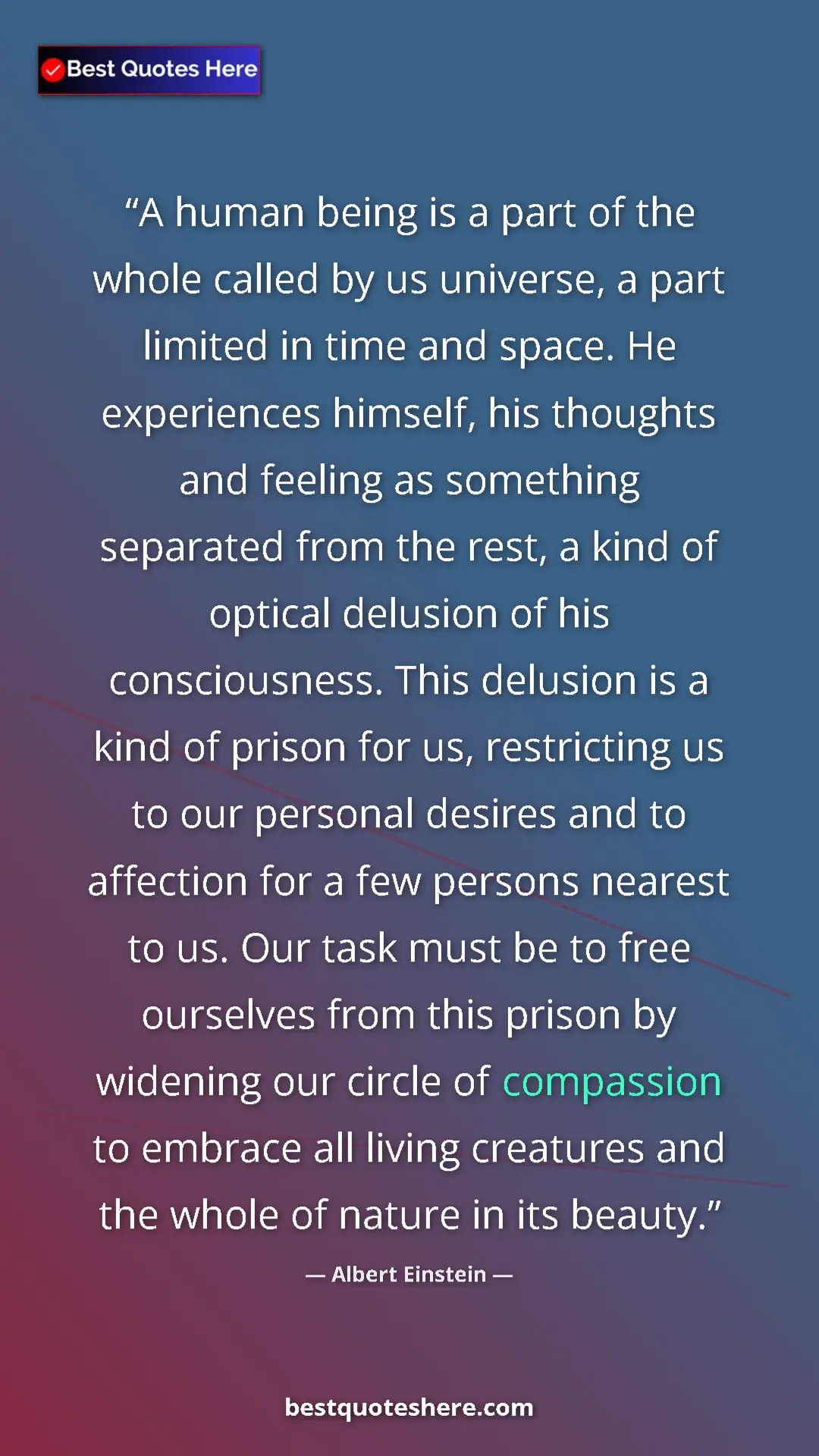 Pinterest quote poster by Albert Einstein: "A human being is a part of the whole called by us universe,..."