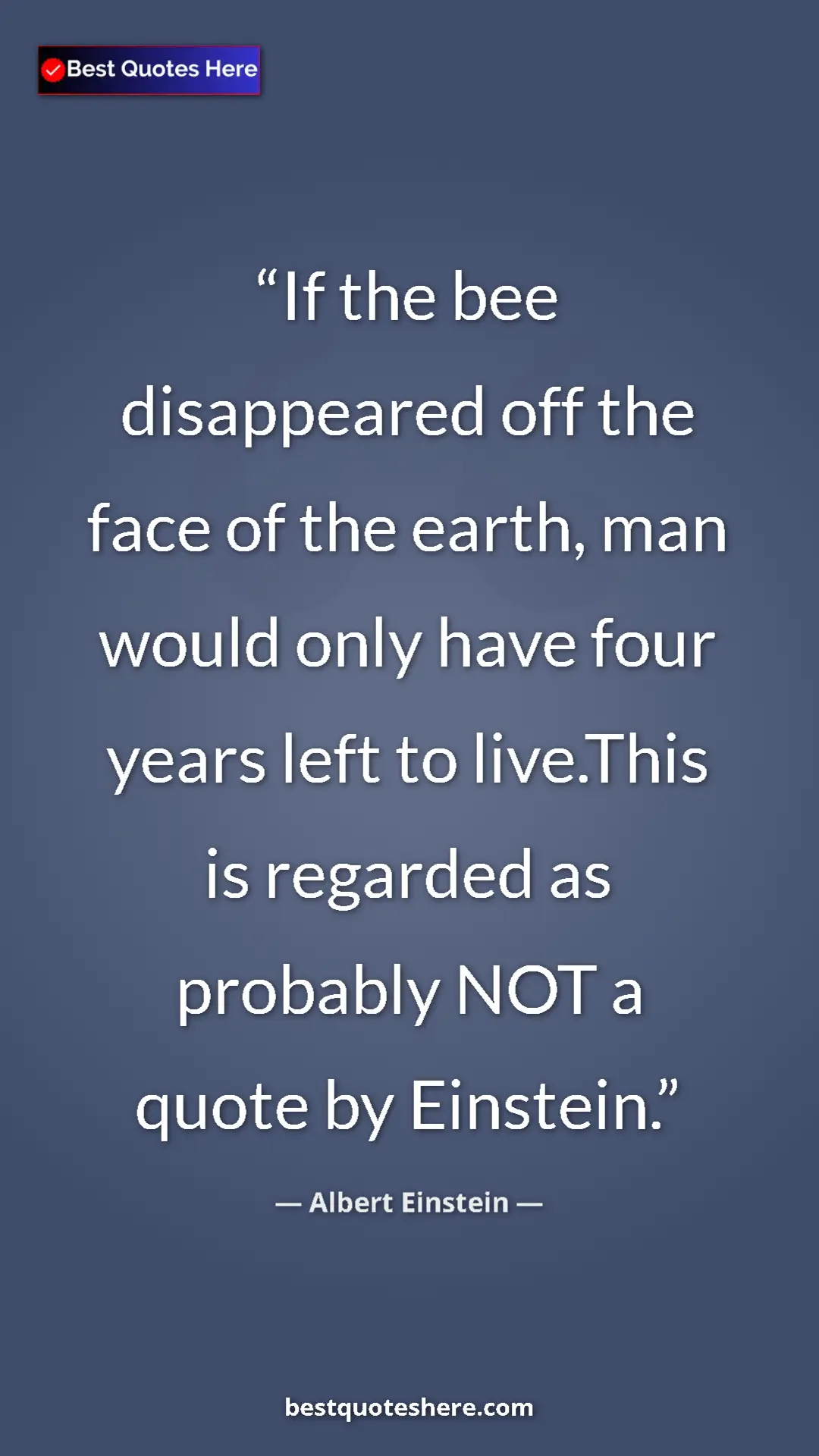 Pinterest quote poster by Albert Einstein: "If the bee disappeared off the face of the earth, man would..."