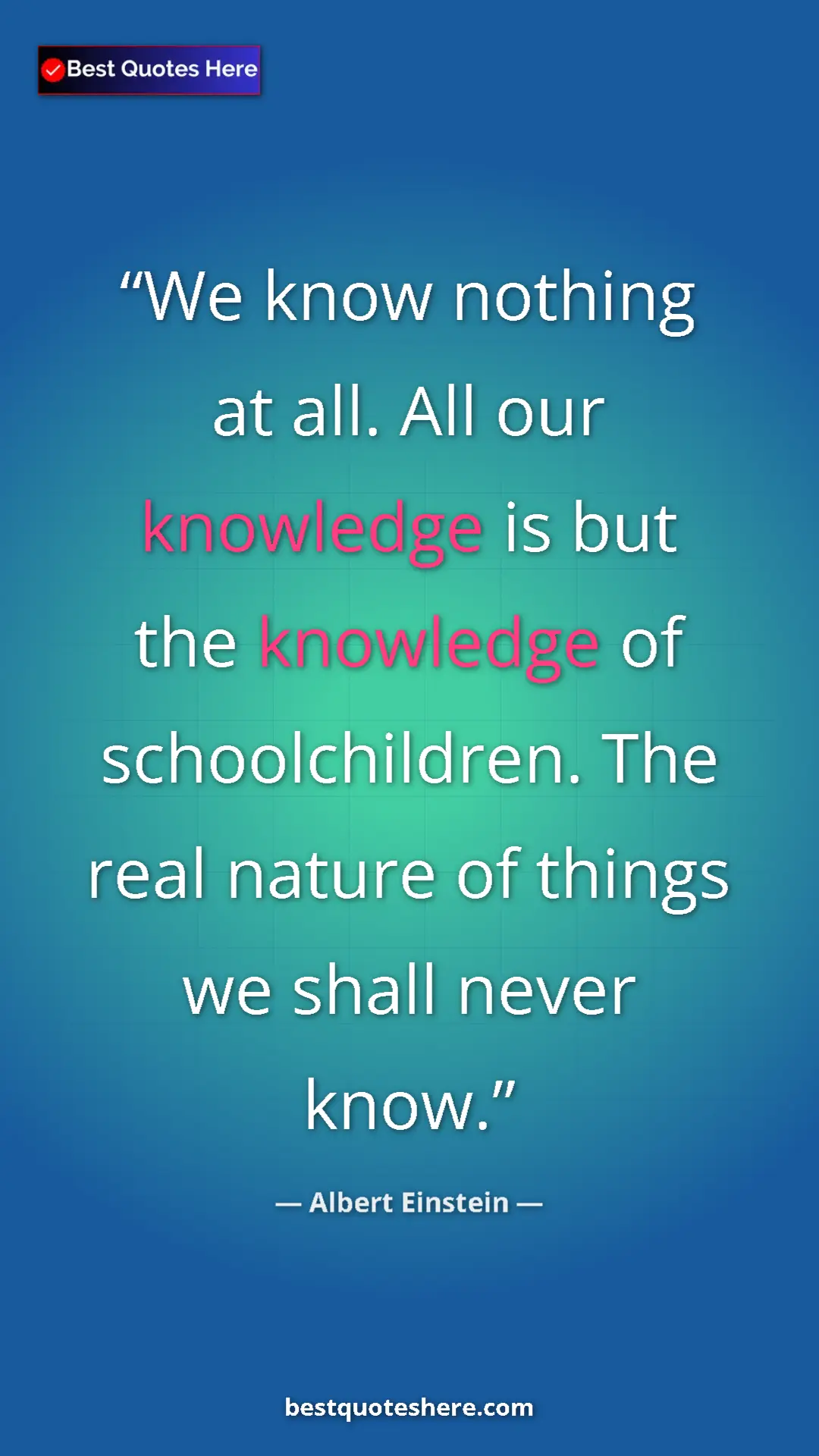 Pinterest quote poster by Albert Einstein: "We know nothing at all. All our knowledge is but the..."