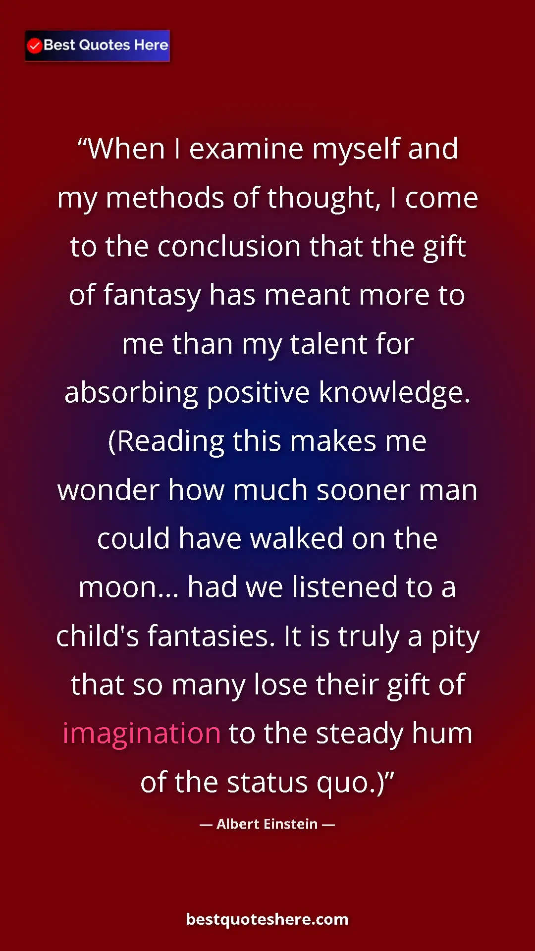 Albert Einstein Quote Card: "When I examine myself and my methods of thought, I come to..." Pinterest quote poster by Albert Einstein: "When I examine myself and my methods of thought, I come to..."