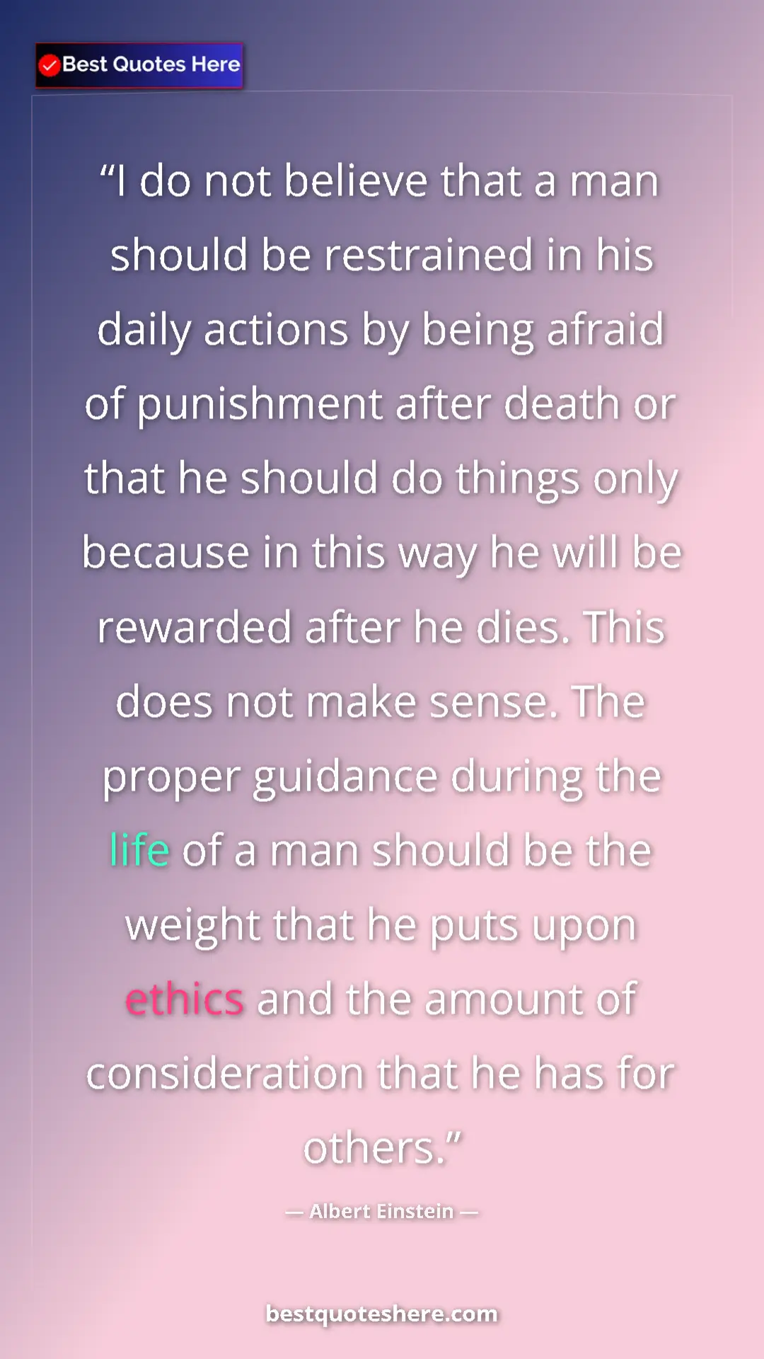 Albert Einstein Quote Card: "I do not believe that a man should be restrained in his..." Pinterest quote poster by Albert Einstein: "I do not believe that a man should be restrained in his..."