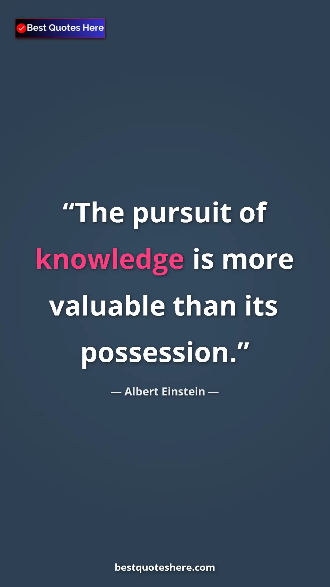 Pinterest quote poster by Albert Einstein: "The pursuit of knowledge is more valuable than its..."