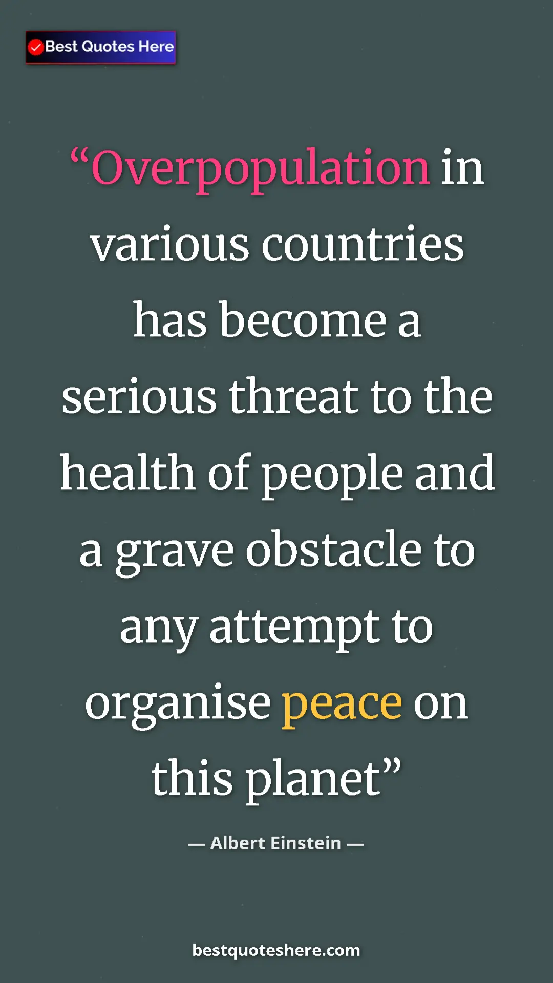 Albert Einstein Quote Card: "Overpopulation in various countries has become a serious..." Pinterest quote poster by Albert Einstein: "Overpopulation in various countries has become a serious..."