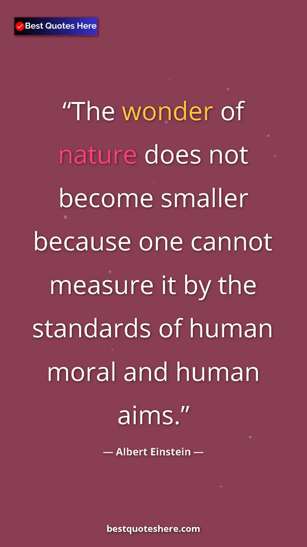 Pinterest quote poster by Albert Einstein: "The wonder of nature does not become smaller because one..."