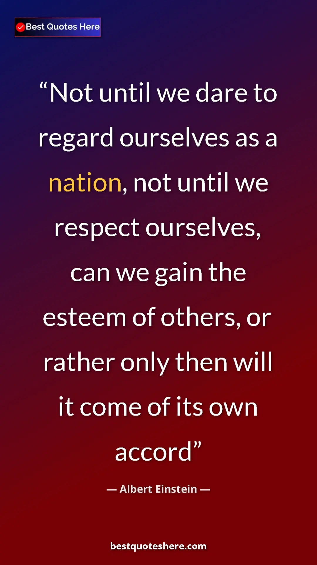 Pinterest quote poster by Albert Einstein: "Not until we dare to regard ourselves as a nation, not..."
