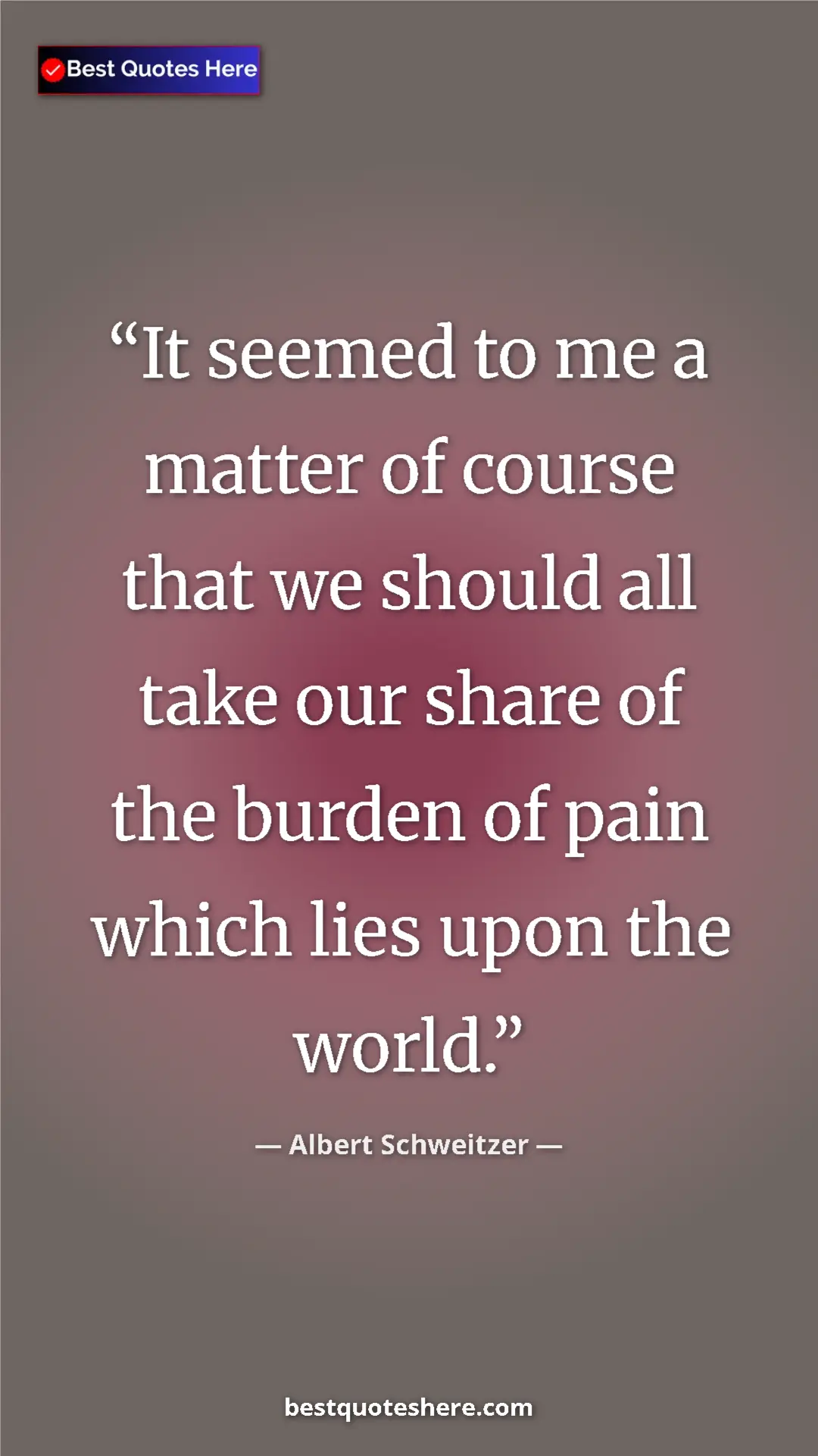 Albert Schweitzer Quote Card: "It seemed to me a matter of course that we should all take..." Pinterest quote poster by Albert Schweitzer: "It seemed to me a matter of course that we should all take..."
