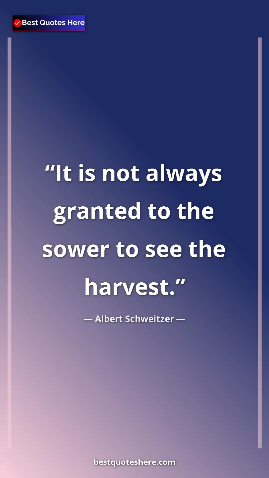 Pinterest quote poster by Albert Schweitzer: "It is not always granted to the sower to see the harvest."