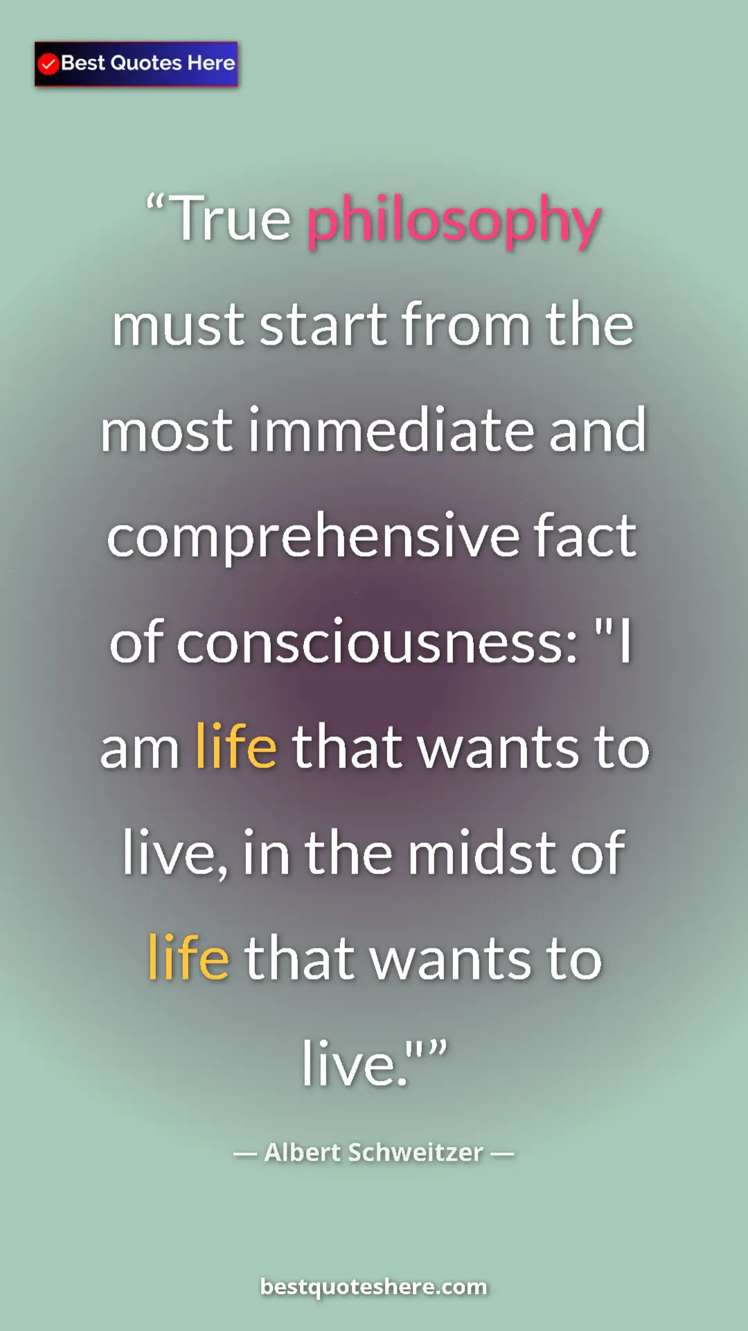 Albert Schweitzer Quote Card: "True philosophy must start from the most immediate and..." Pinterest quote poster by Albert Schweitzer: "True philosophy must start from the most immediate and..."