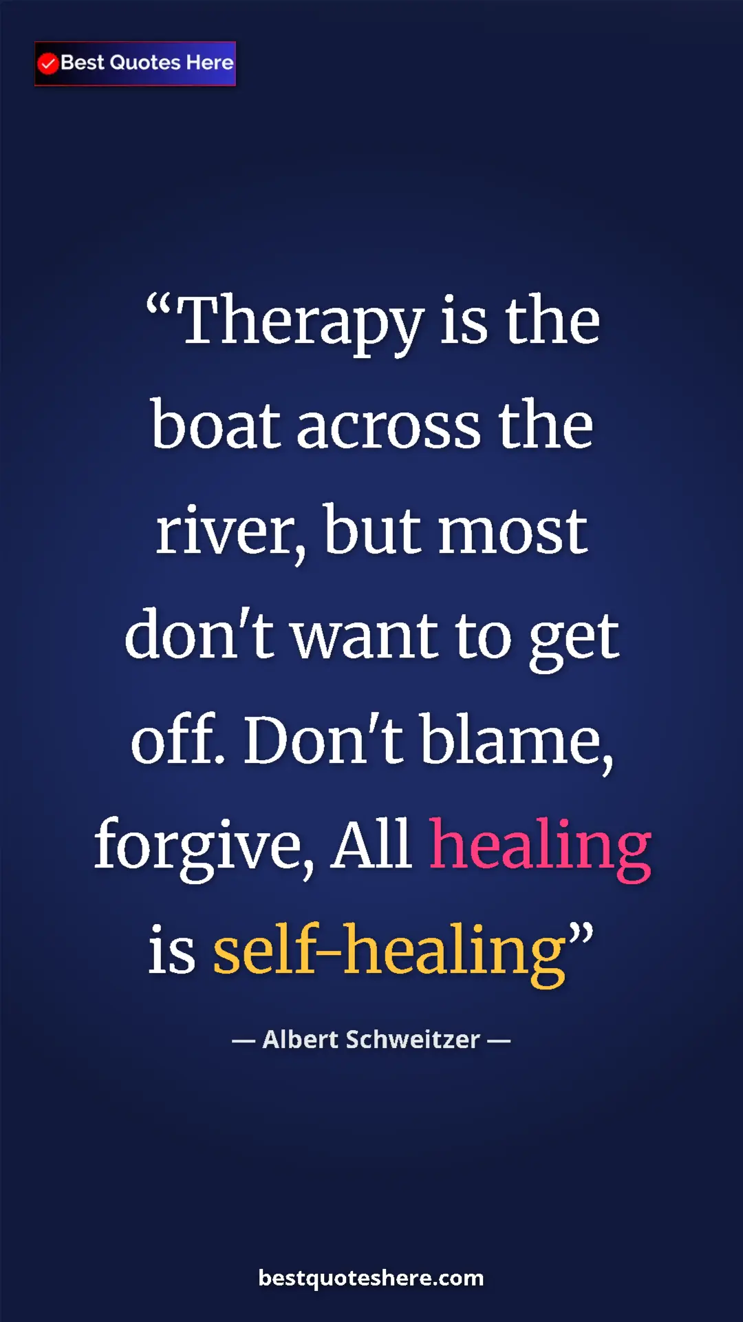 Albert Schweitzer Quote Card: "Therapy is the boat across the river, but most don't want..." Pinterest quote poster by Albert Schweitzer: "Therapy is the boat across the river, but most don't want..."