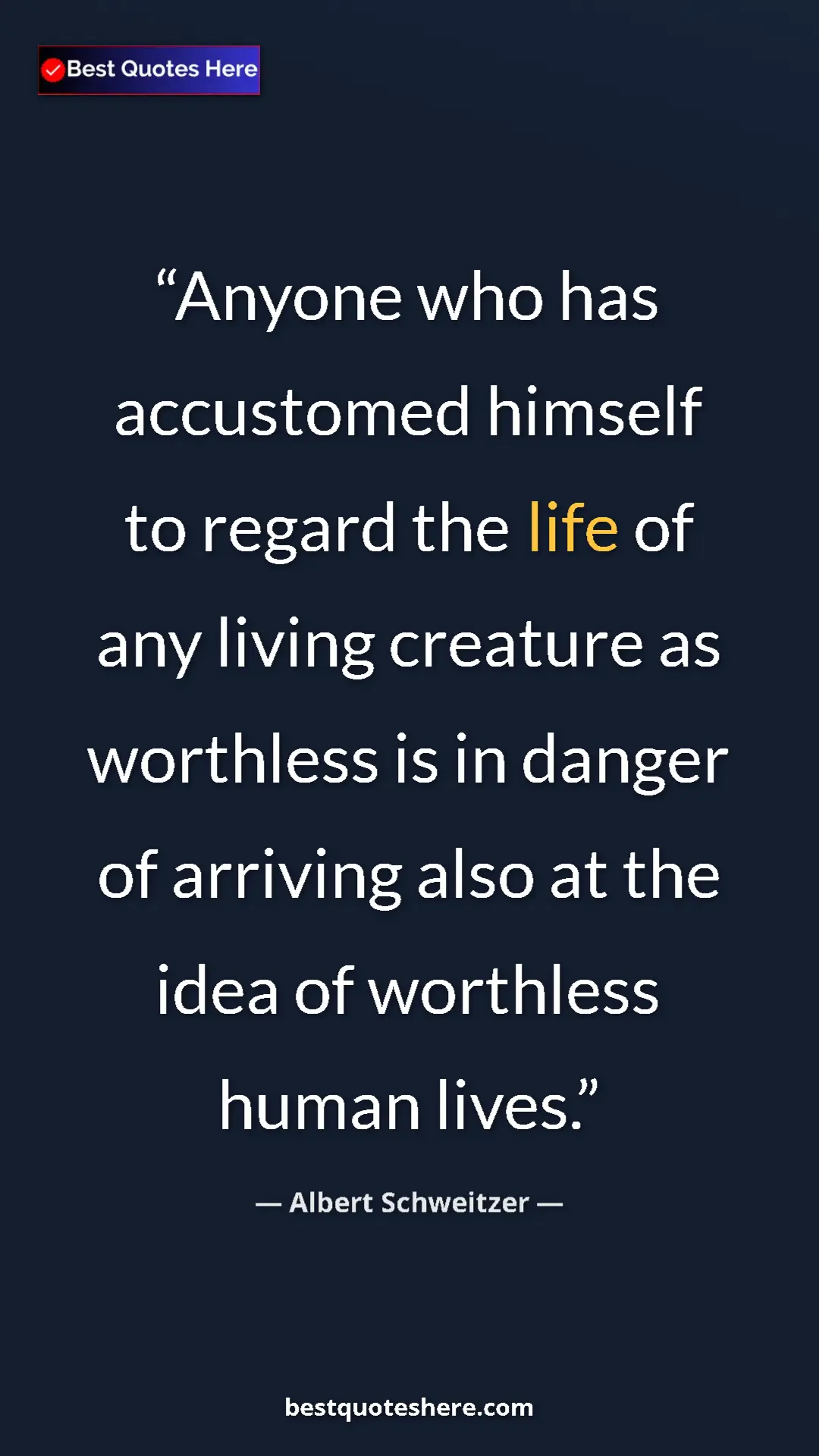 Albert Schweitzer Quote Card: "Anyone who has accustomed himself to regard the life of any..." Pinterest quote poster by Albert Schweitzer: "Anyone who has accustomed himself to regard the life of any..."