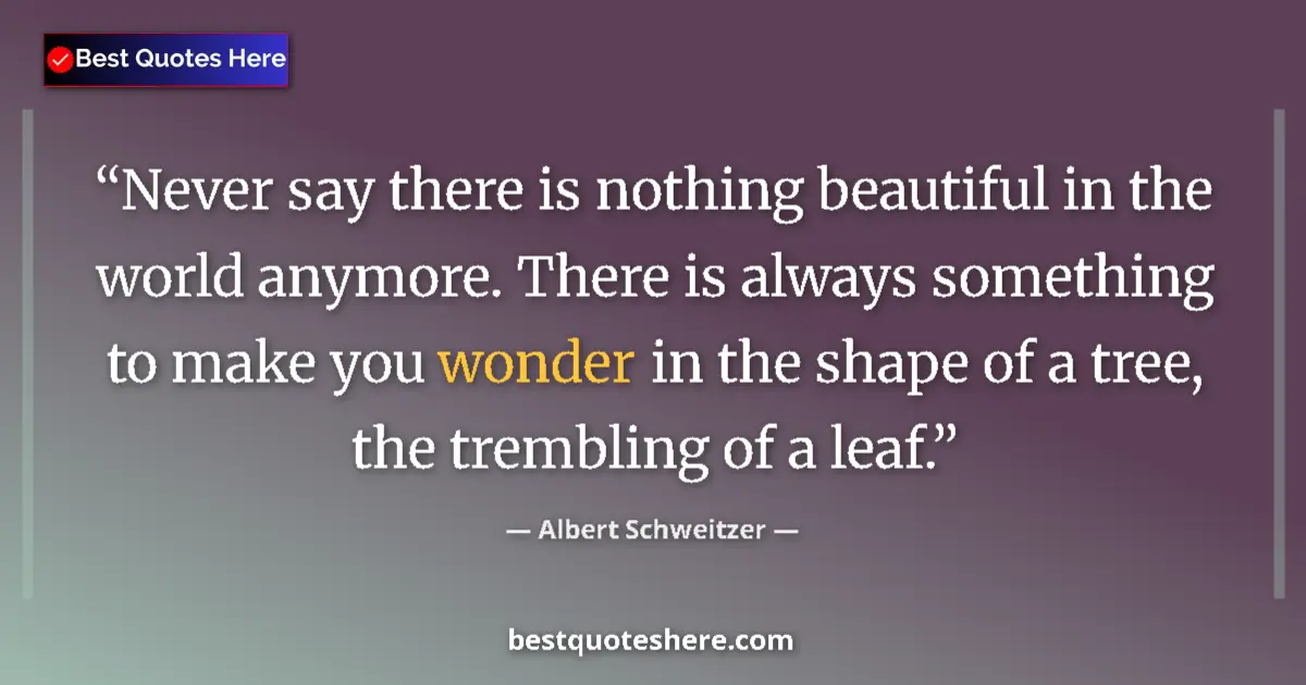 Quote by Albert Schweitzer: Never say there is nothing beautiful in the world anymore. There is always something to make you won...