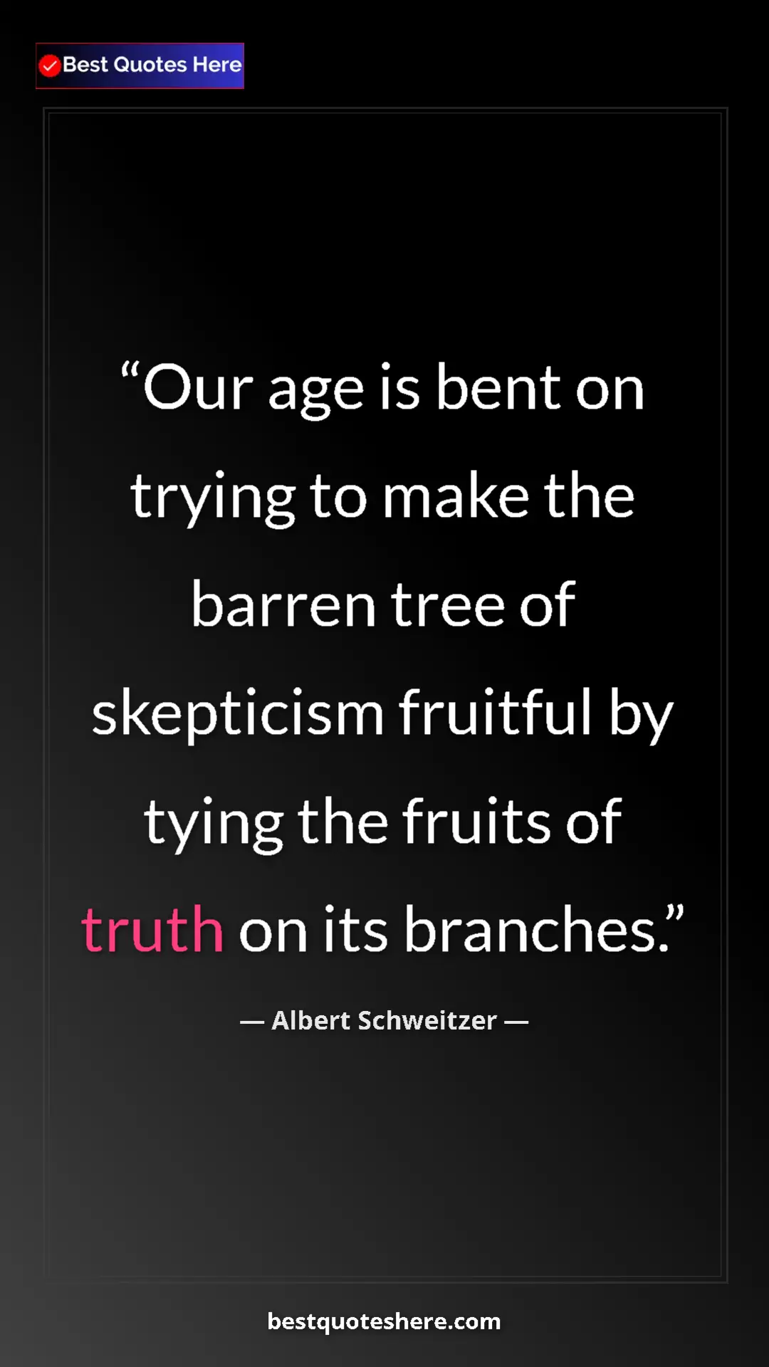 Albert Schweitzer Quote Card: "Our age is bent on trying to make the barren tree of..." Pinterest quote poster by Albert Schweitzer: "Our age is bent on trying to make the barren tree of..."