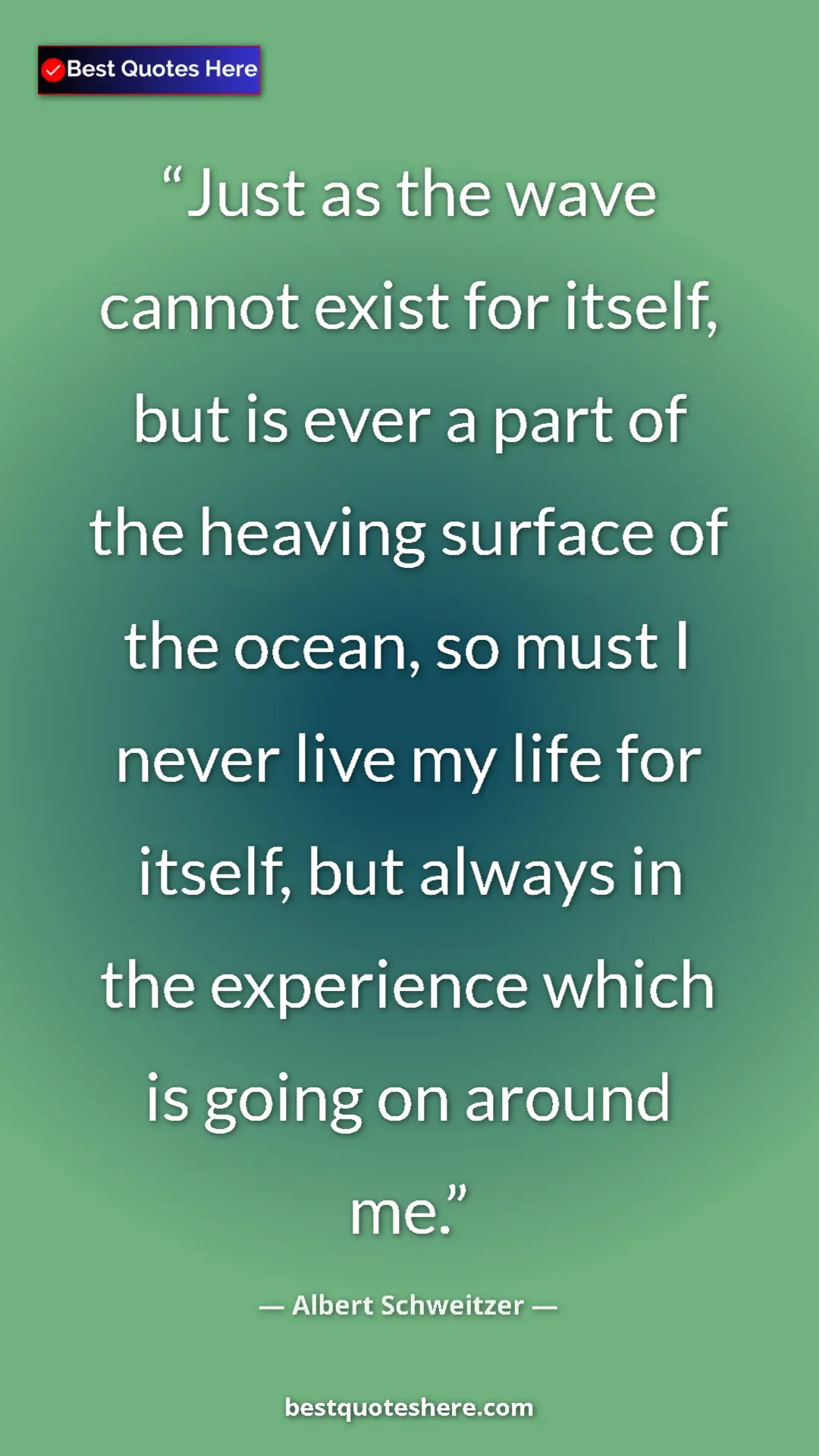 Pinterest quote poster by Albert Schweitzer: "Just as the wave cannot exist for itself, but is ever a..."