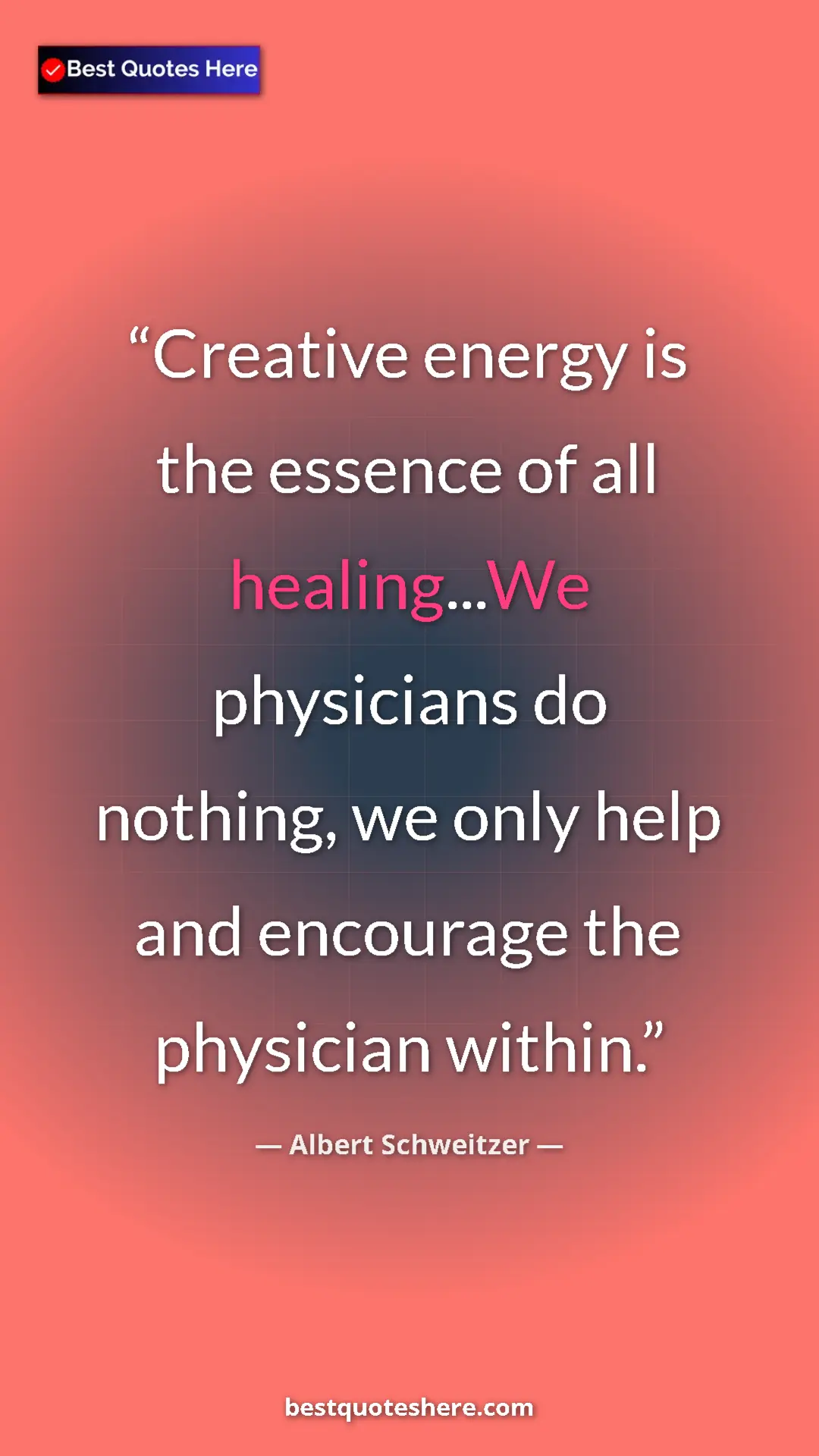 Albert Schweitzer Quote Card: "Creative energy is the essence of all healing...We..." Pinterest quote poster by Albert Schweitzer: "Creative energy is the essence of all healing...We..."