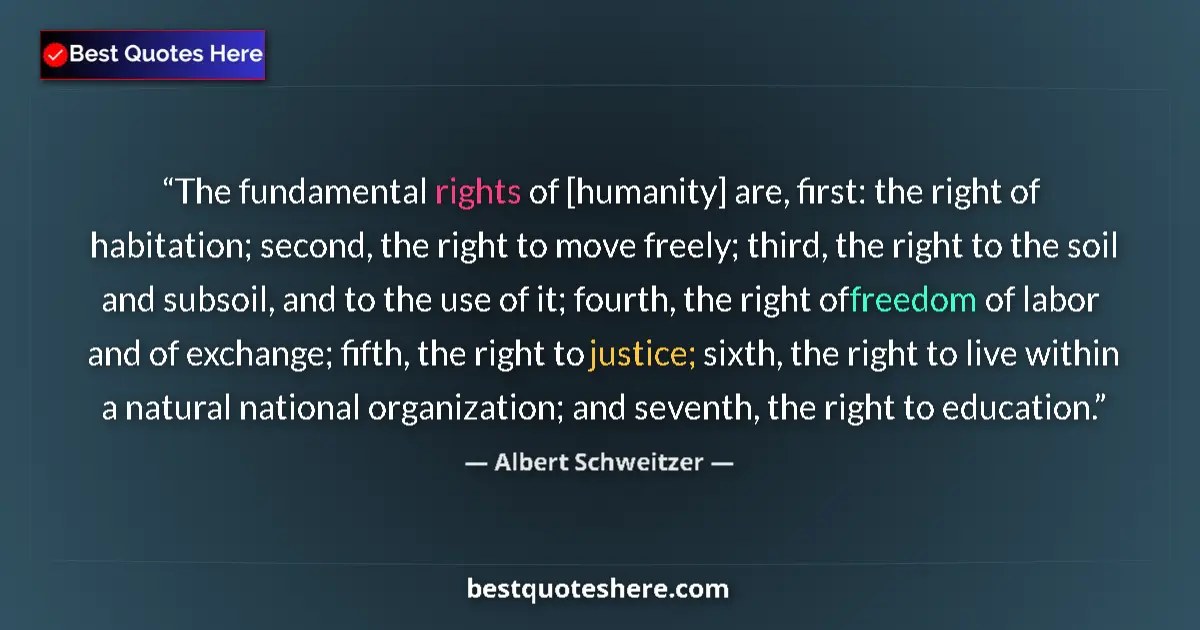 Quote by Albert Schweitzer: The fundamental rights of [humanity] are, first: t