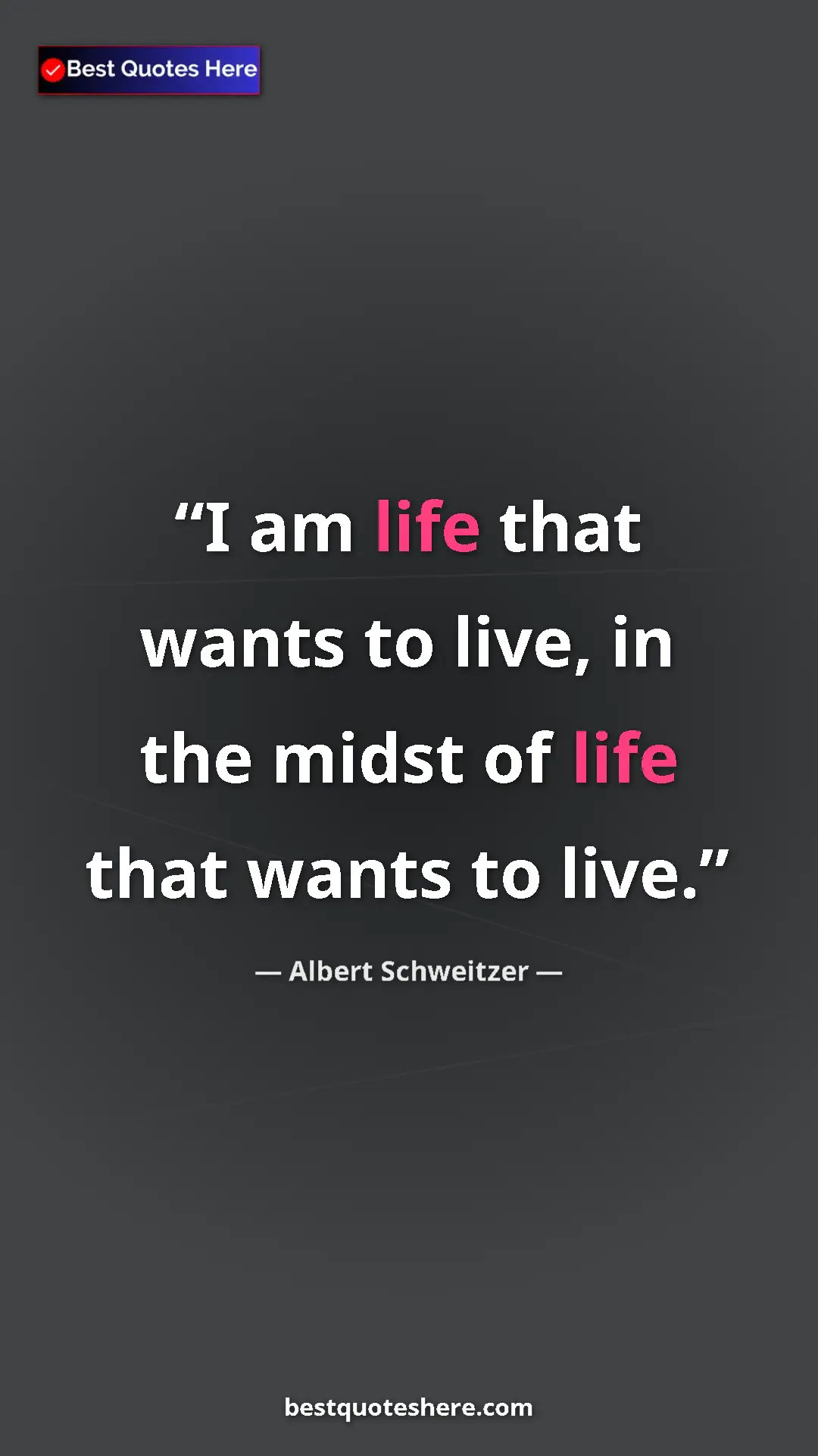 Albert Schweitzer Quote Card: "I am life that wants to live, in the midst of life that..." Pinterest quote poster by Albert Schweitzer: "I am life that wants to live, in the midst of life that..."